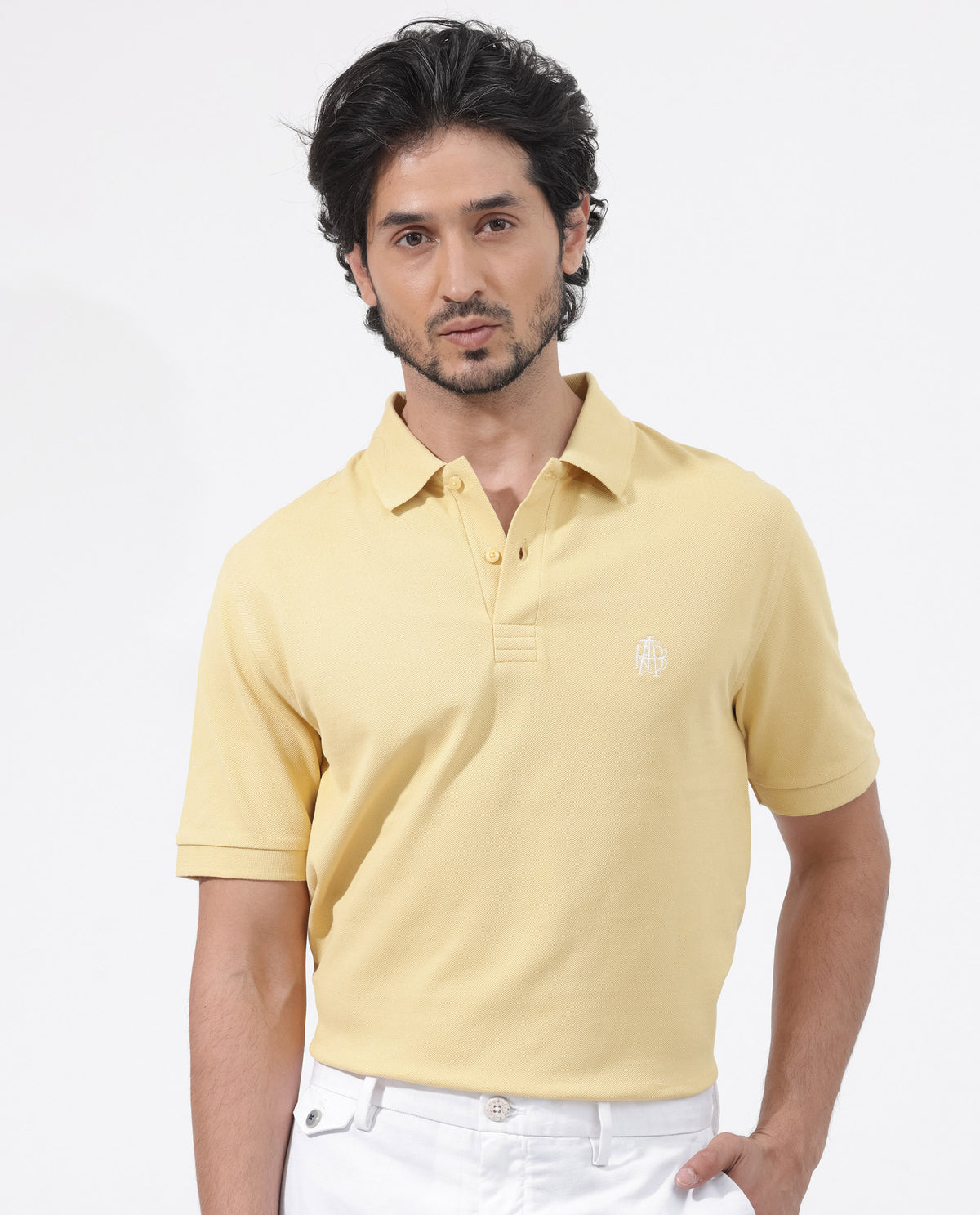 Rare Rabbit Mens Paret-Bright Yellow Short Sleeve Embroidered Logo Solid Polo T-Shirt