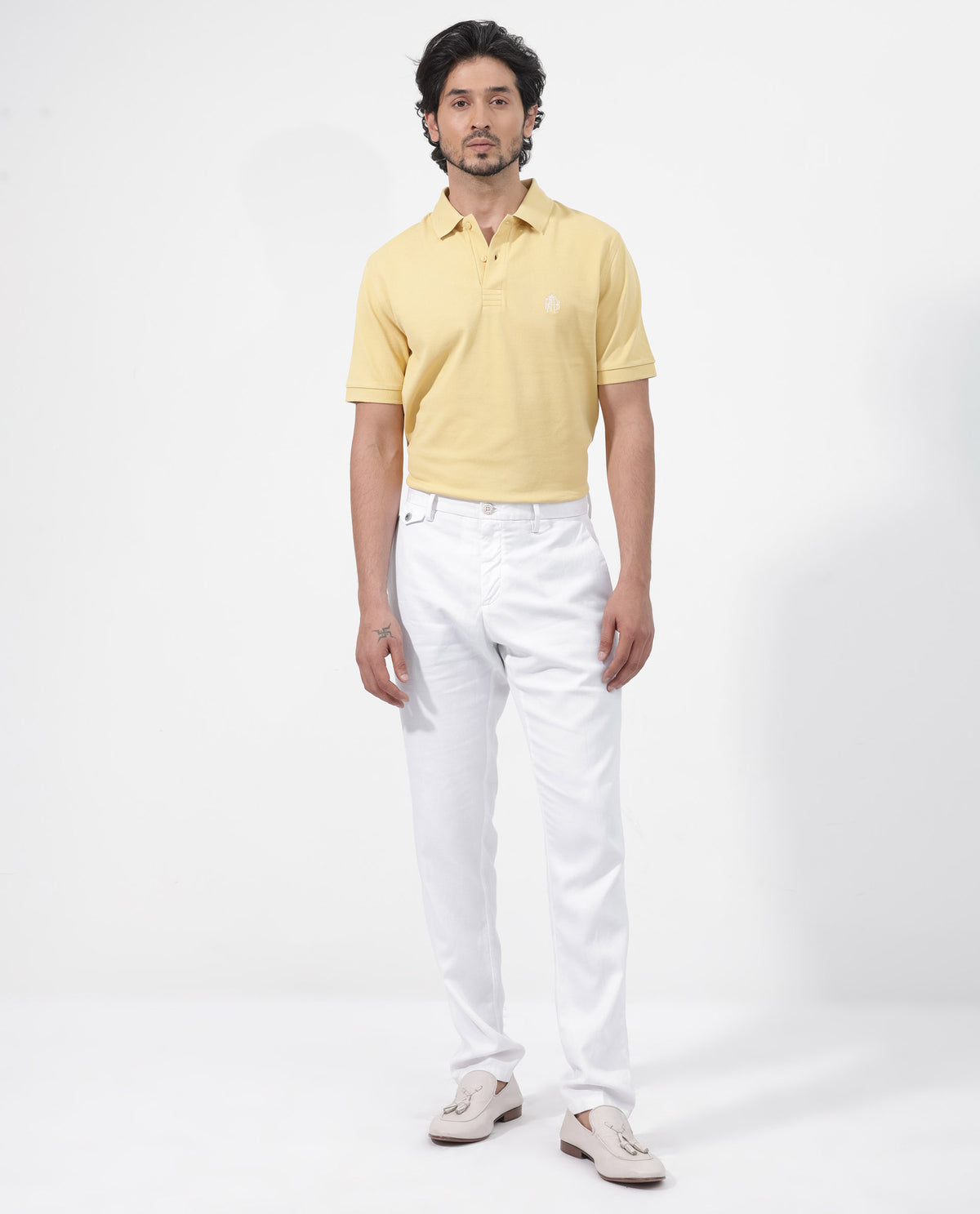 Rare Rabbit Mens Paret-Bright Yellow Short Sleeve Embroidered Logo Solid Polo T-Shirt