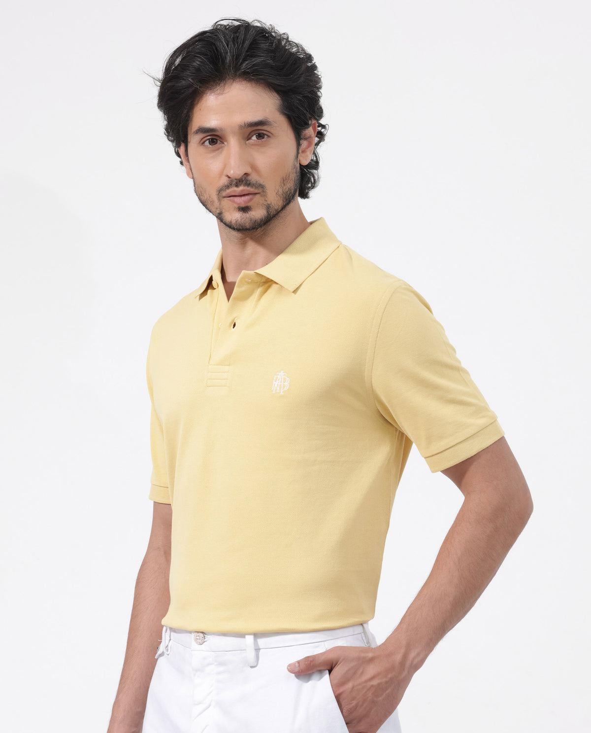 Rare Rabbit Mens Paret-Bright Yellow Short Sleeve Embroidered Logo Solid Polo T-Shirt