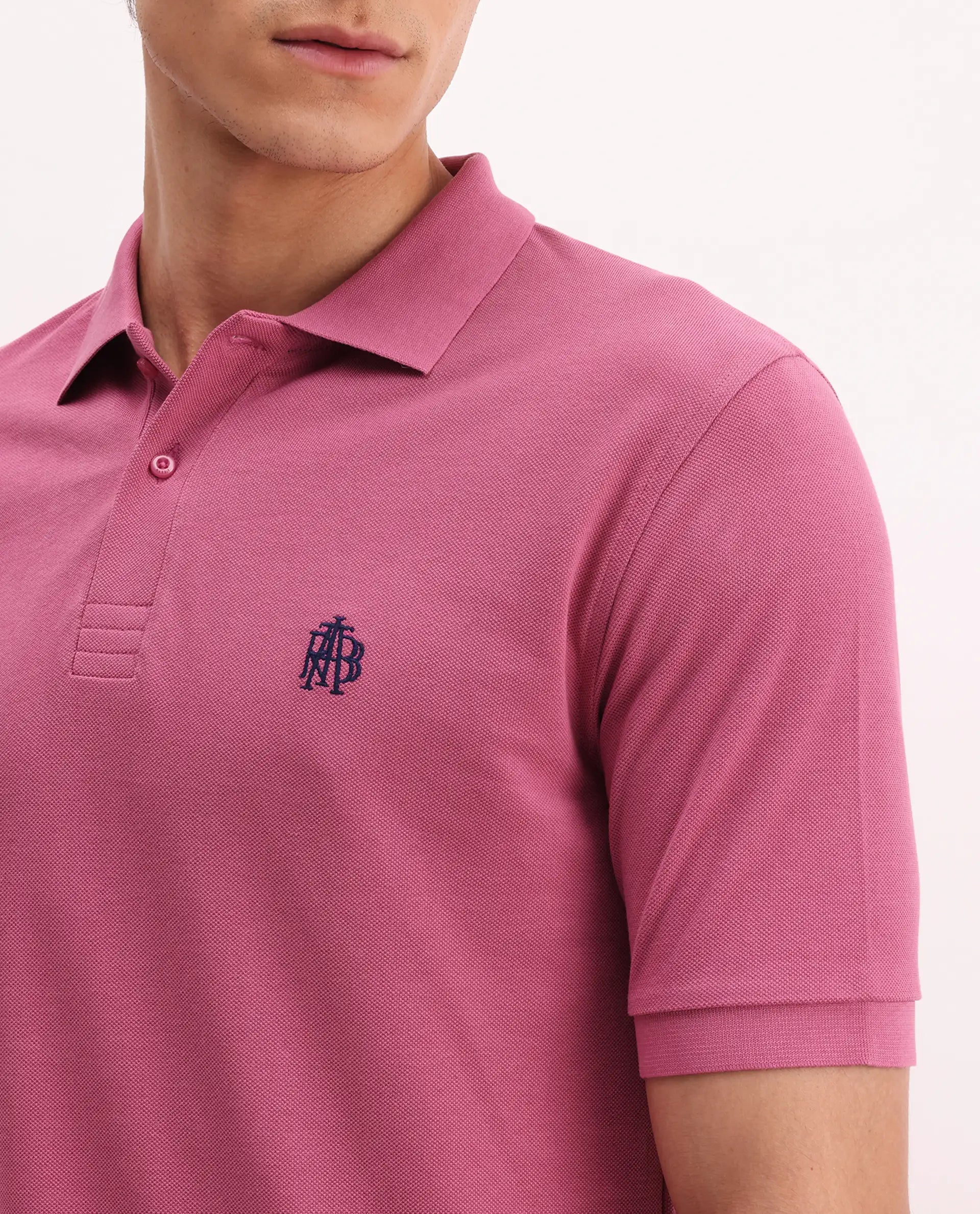 Rare Rabbit Men's Paret Bright Pink Cotton Embroidered Regular Fit Half Sleeve Polo