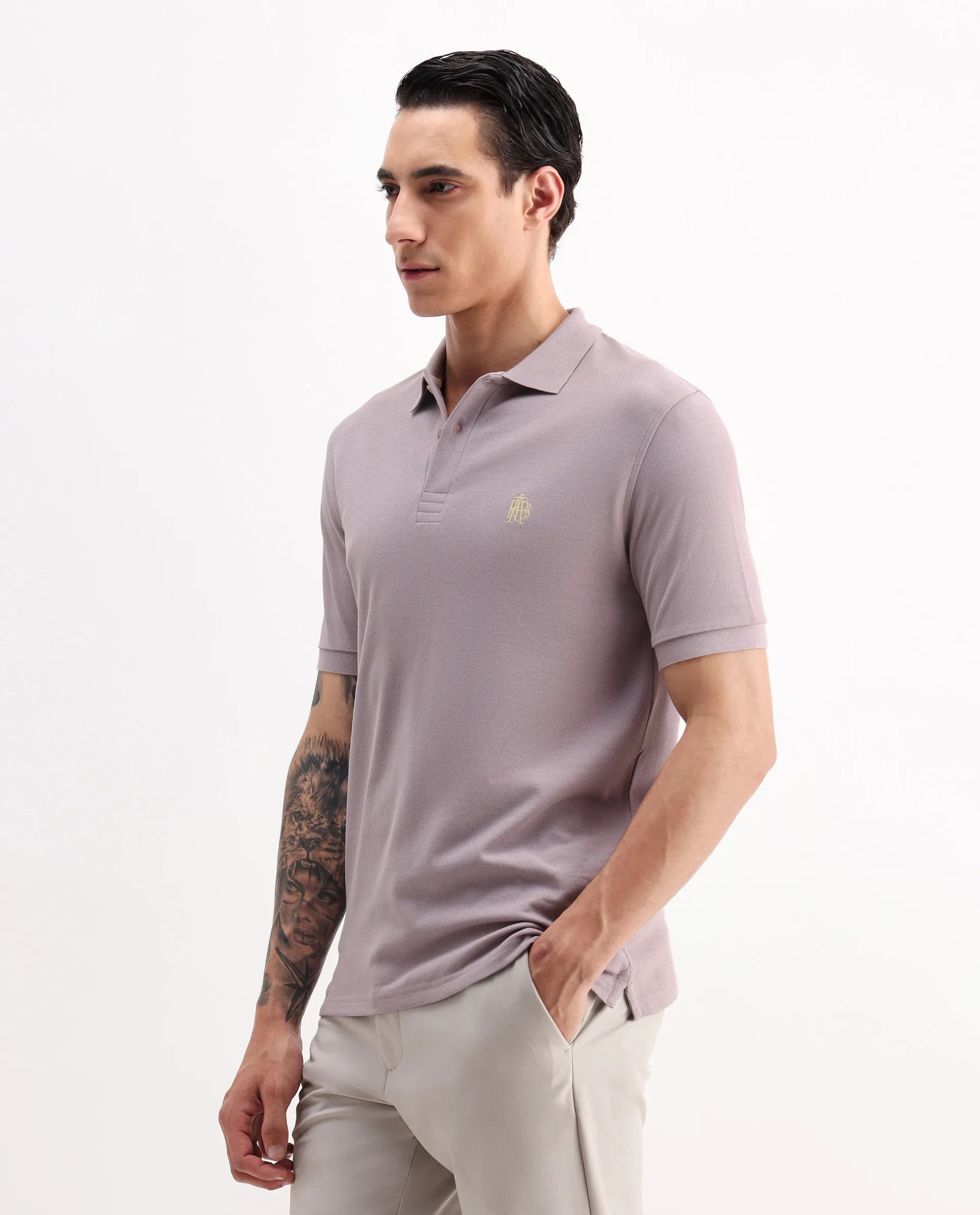 Rare Rabbit Men's Paret-Bright Purple Cotton Embroidered Regular Fit Half Sleeve Polo