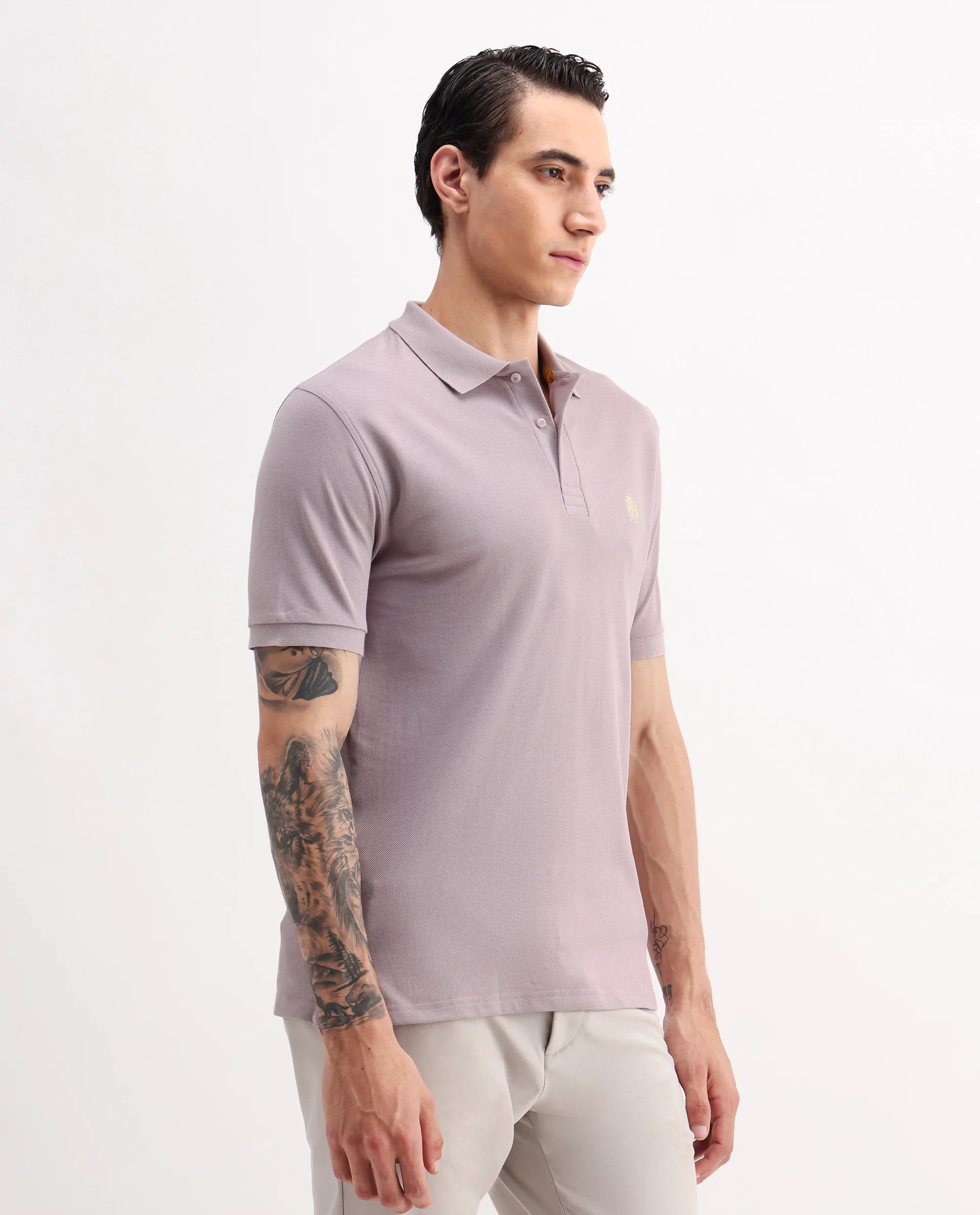 Rare Rabbit Men's Paret-Bright Purple Cotton Embroidered Regular Fit Half Sleeve Polo