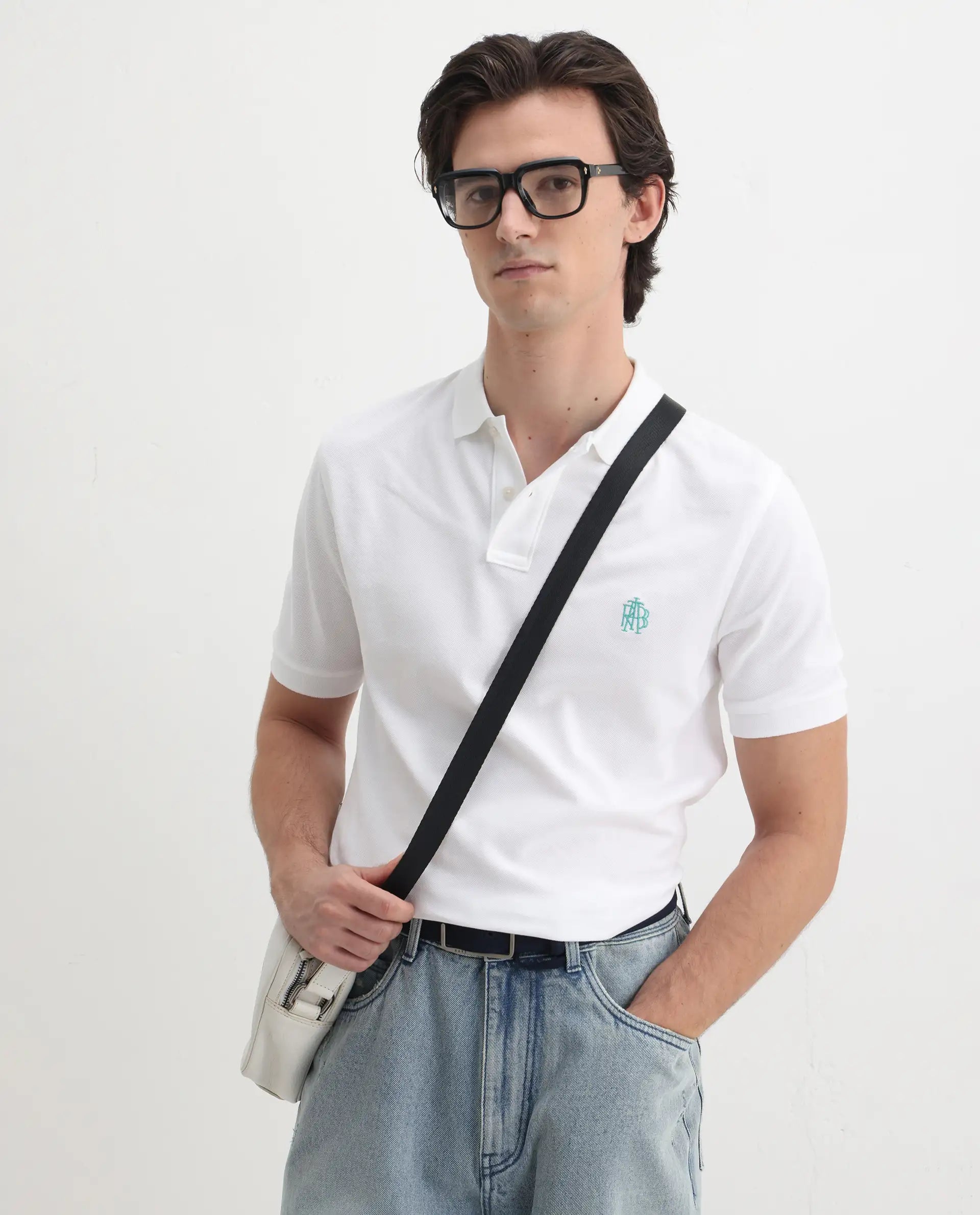 Rare Rabbit Men's Pareto White Cotton Embroidered Regular Fit Half Sleeve Polo