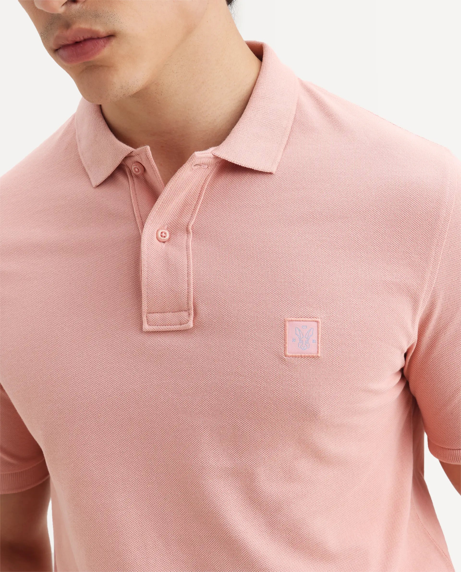 Rare Rabbit Men's Paret-Pastel Pastel Peach Cotton Embroidered Regular Fit Half Sleeve Polo