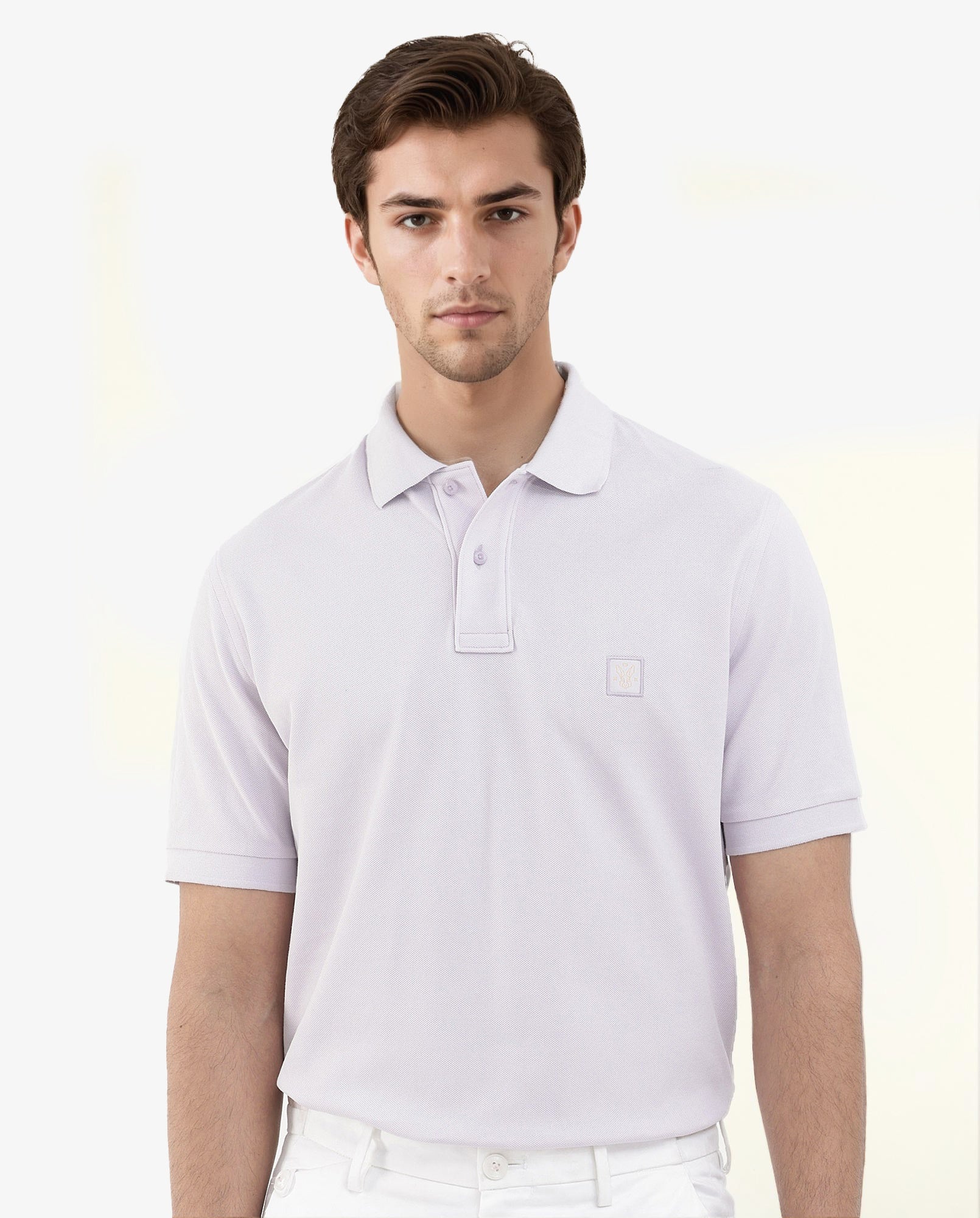 Rare Rabbit Mens Paret-Pastel Pastel Purple Short Sleeve Embroidered Logo Solid Polo T-Shirt