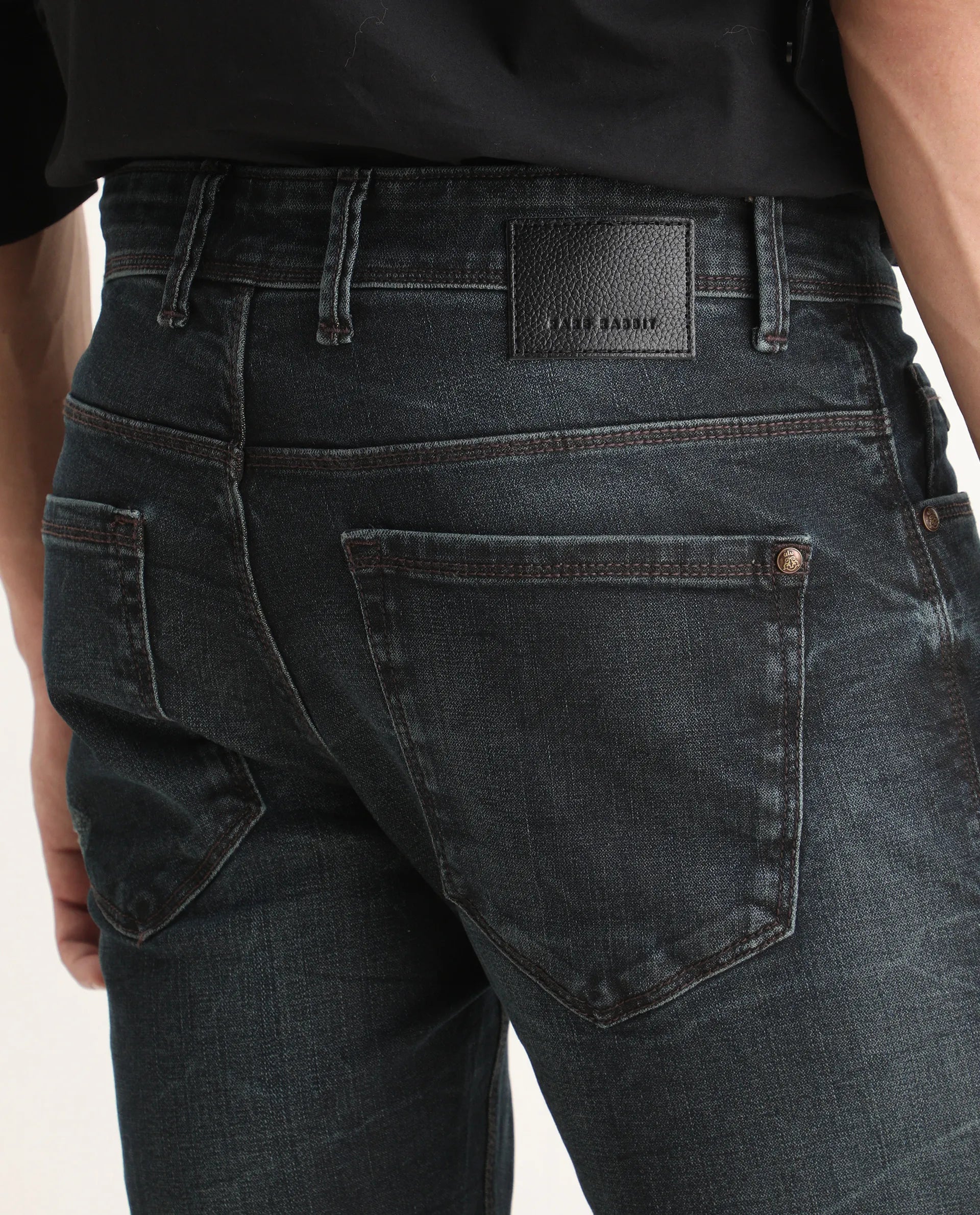 Rare Rabbit Men's Parle-1 Dark Blue Cotton Blend Fabric Hawk Slim Plain Jeans