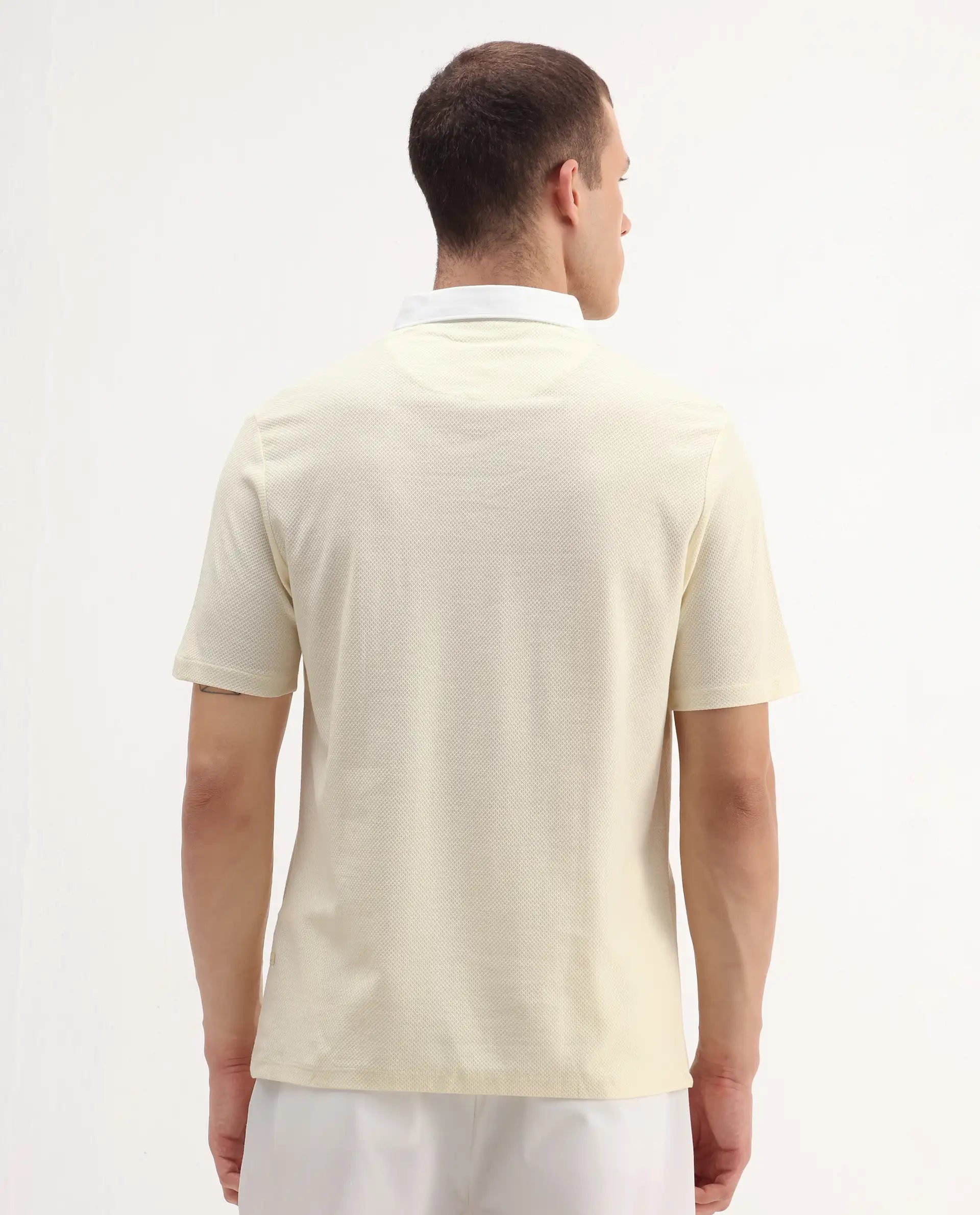Rare Rabbit Men's Parma2 Pastel Yellow Cotton Plain Regular Fit Half Sleeve Polo