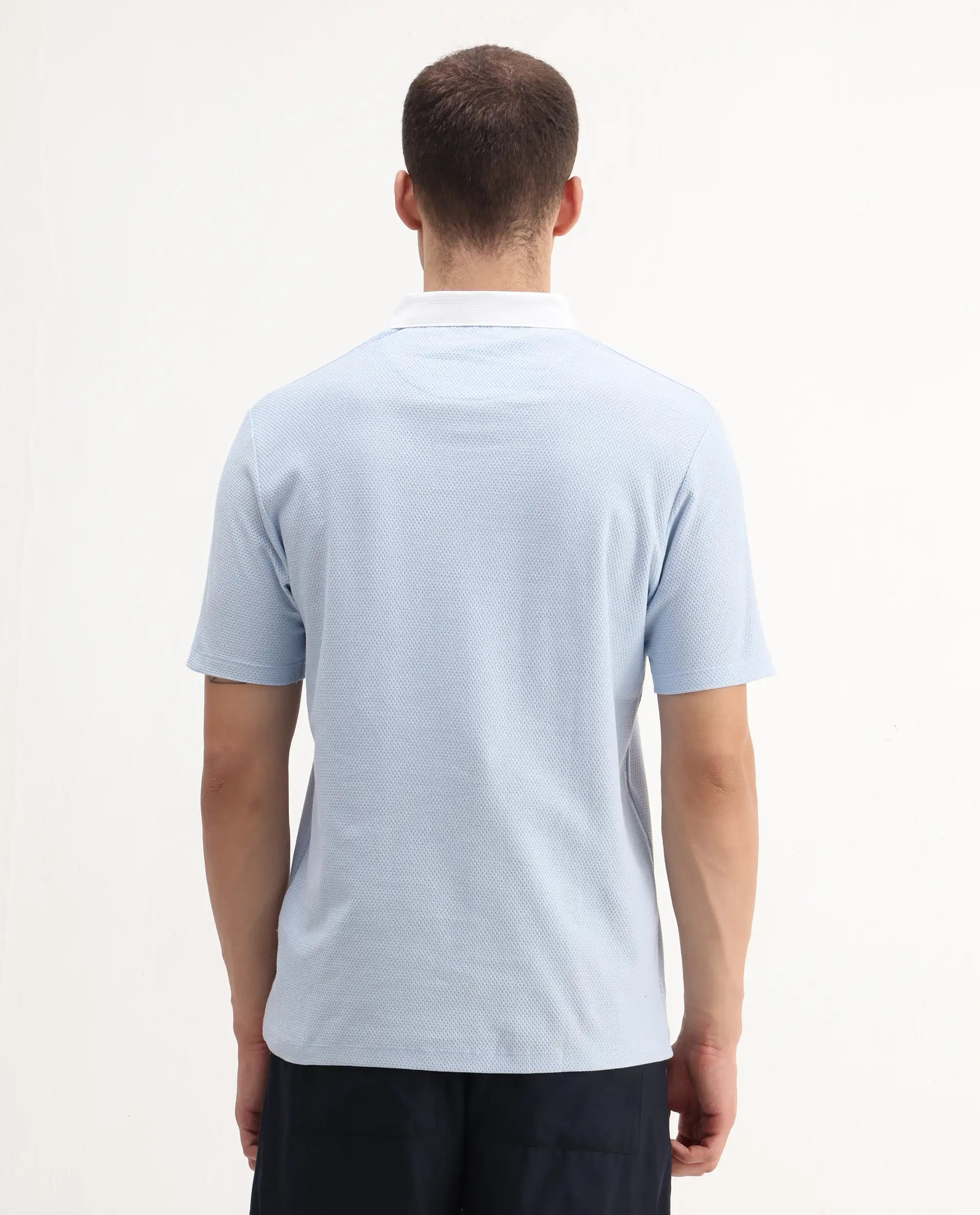 Rare Rabbit Men's Parma-3 Pastel Blue Cotton Plain Regular Fit Half Sleeve Polo