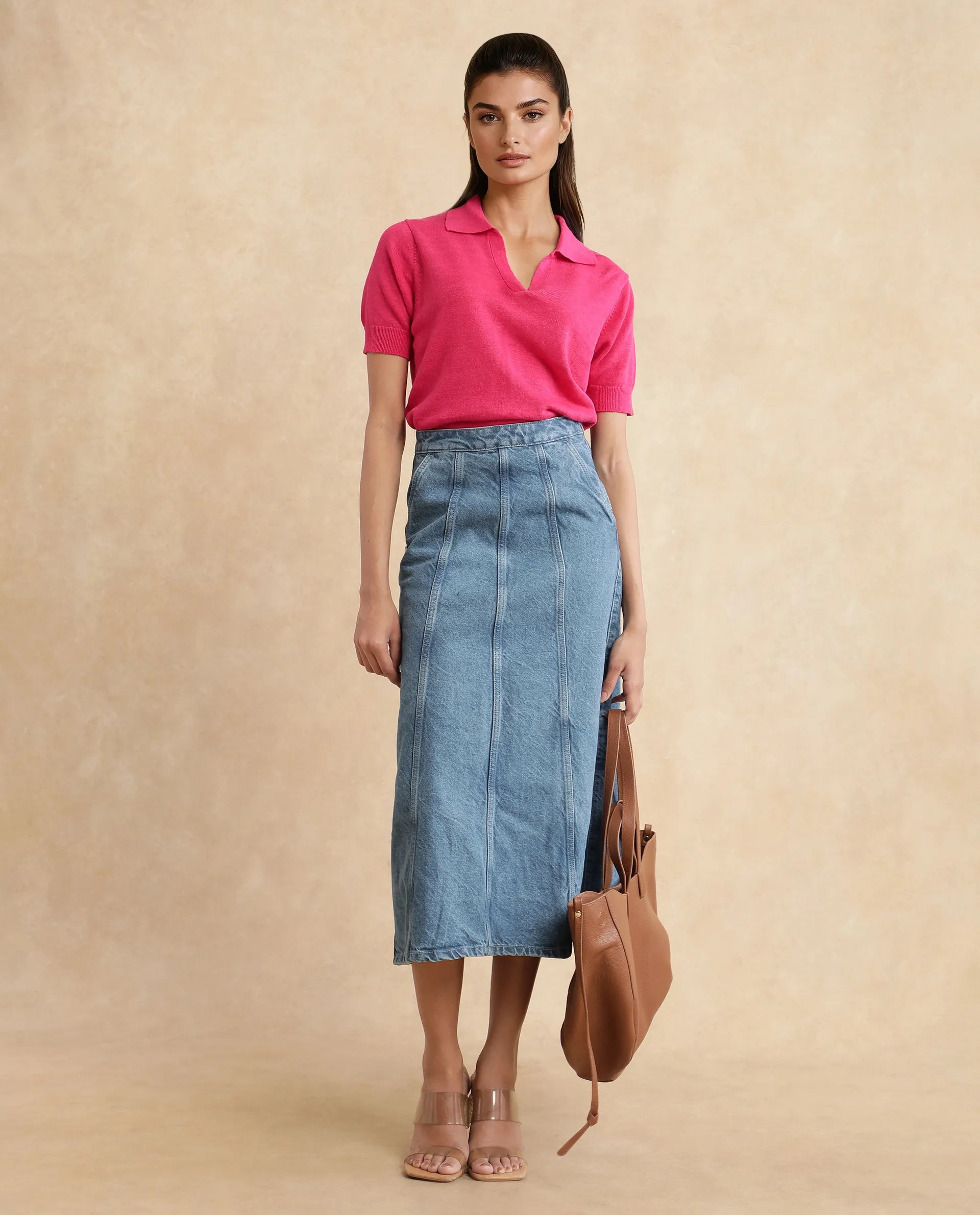 Rareism Women Parrit Blue Cotton Fabric Regular Fit Plain Skirt