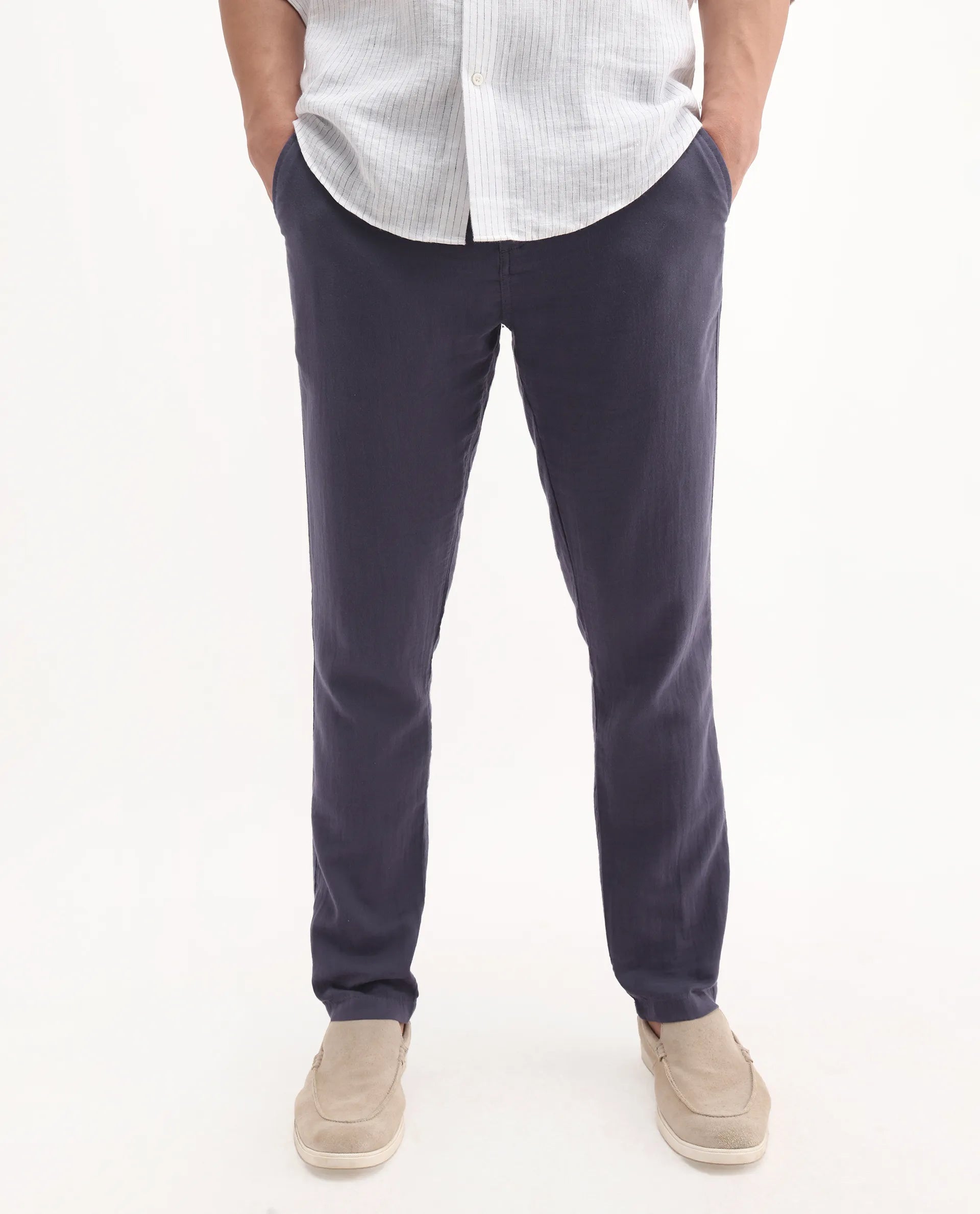 Rare Rabbit Men's Pastor 2 Dusky Purple Cotton Plain Regular Fit Trouser