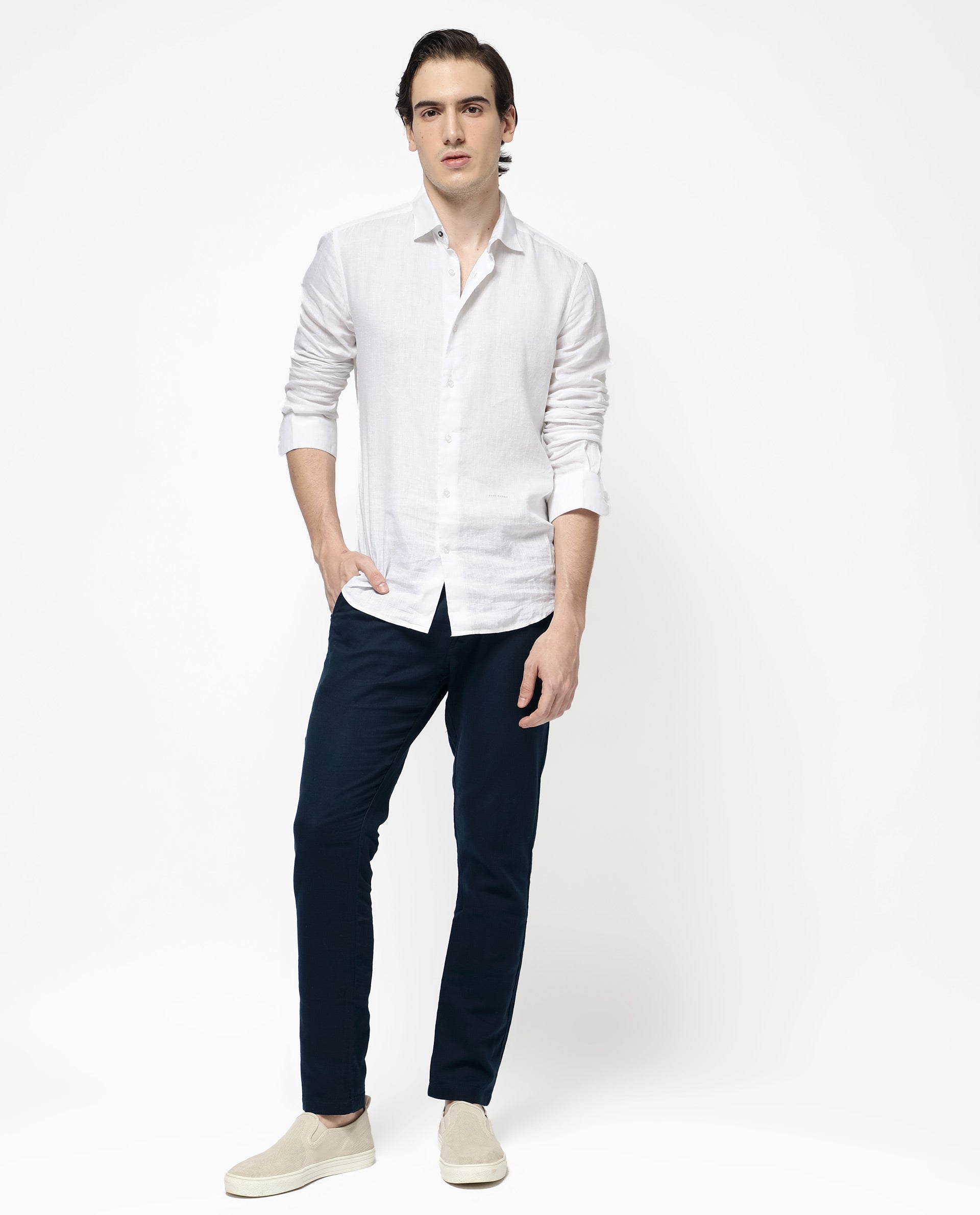 Rare Rabbit Men's Pastor-2 Navy Solid Mid-Rise With Drawstring And Elastic Waistband Regular Fit Trousers