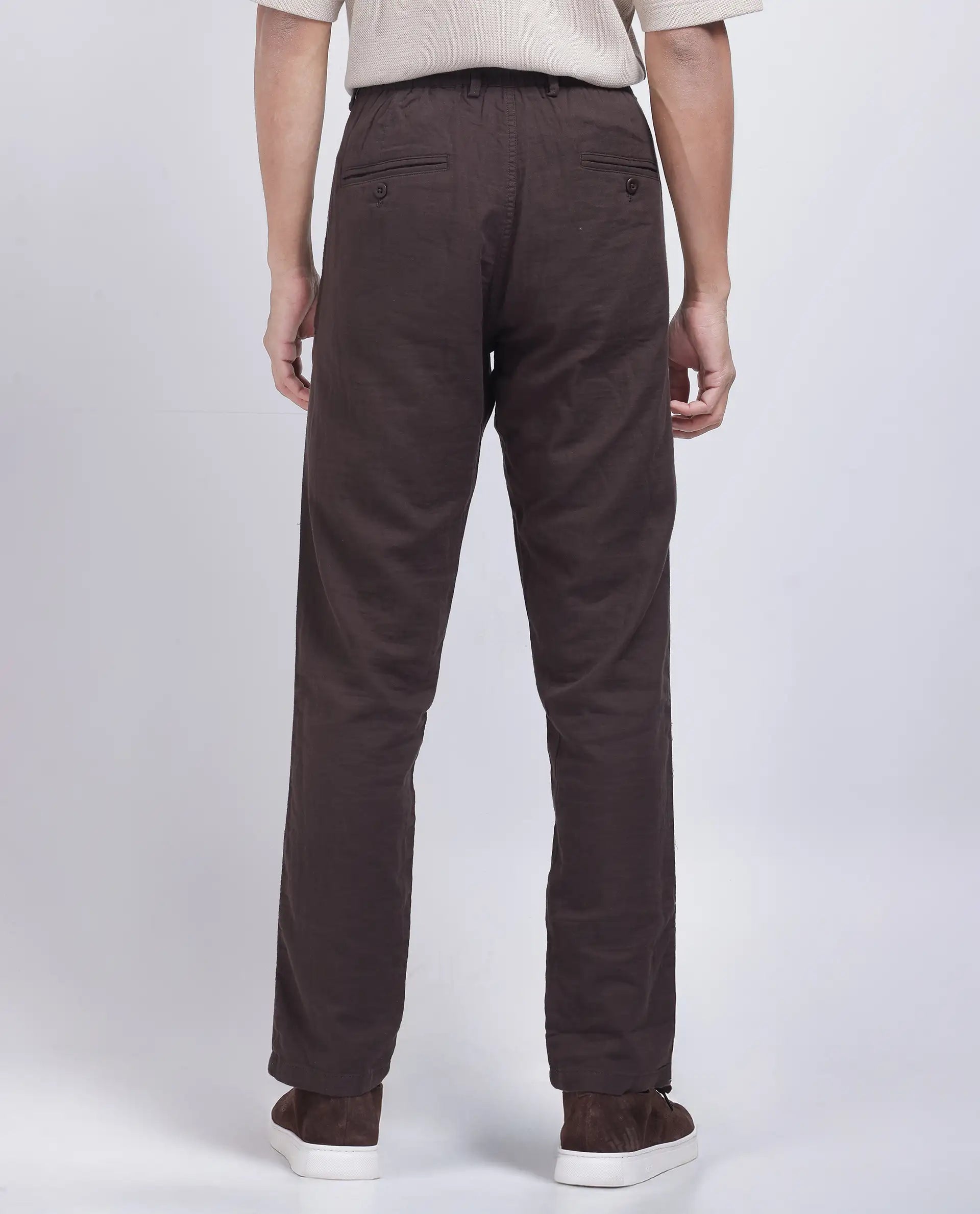 Rare Rabbit Men Pastor-25 Brown Cotton Elastane Fabric Drawstring Closure Plain Trouser