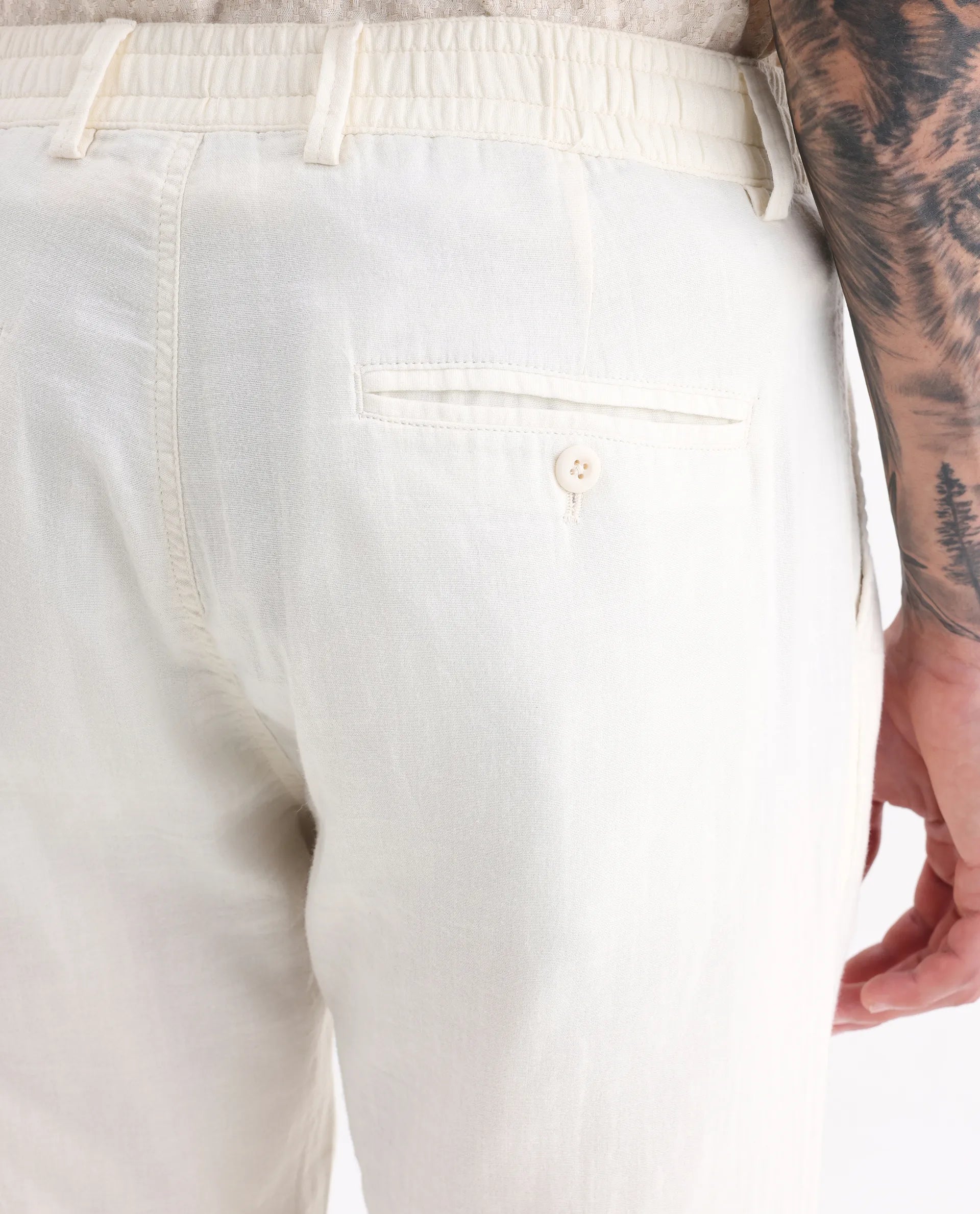 Rare Rabbit Men's Pastor-Aw25 Off White Cotton Plain Regular Fit Trouser