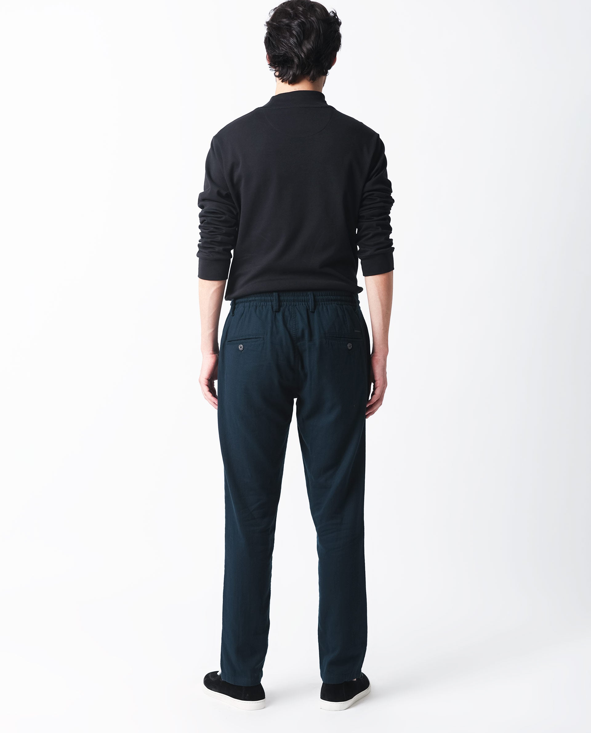 Rare Rabbit Men's Pastor Dark Petrol Solid Mid-Rise With Drawstring And Elastic Waistband Regular Fit Trouser