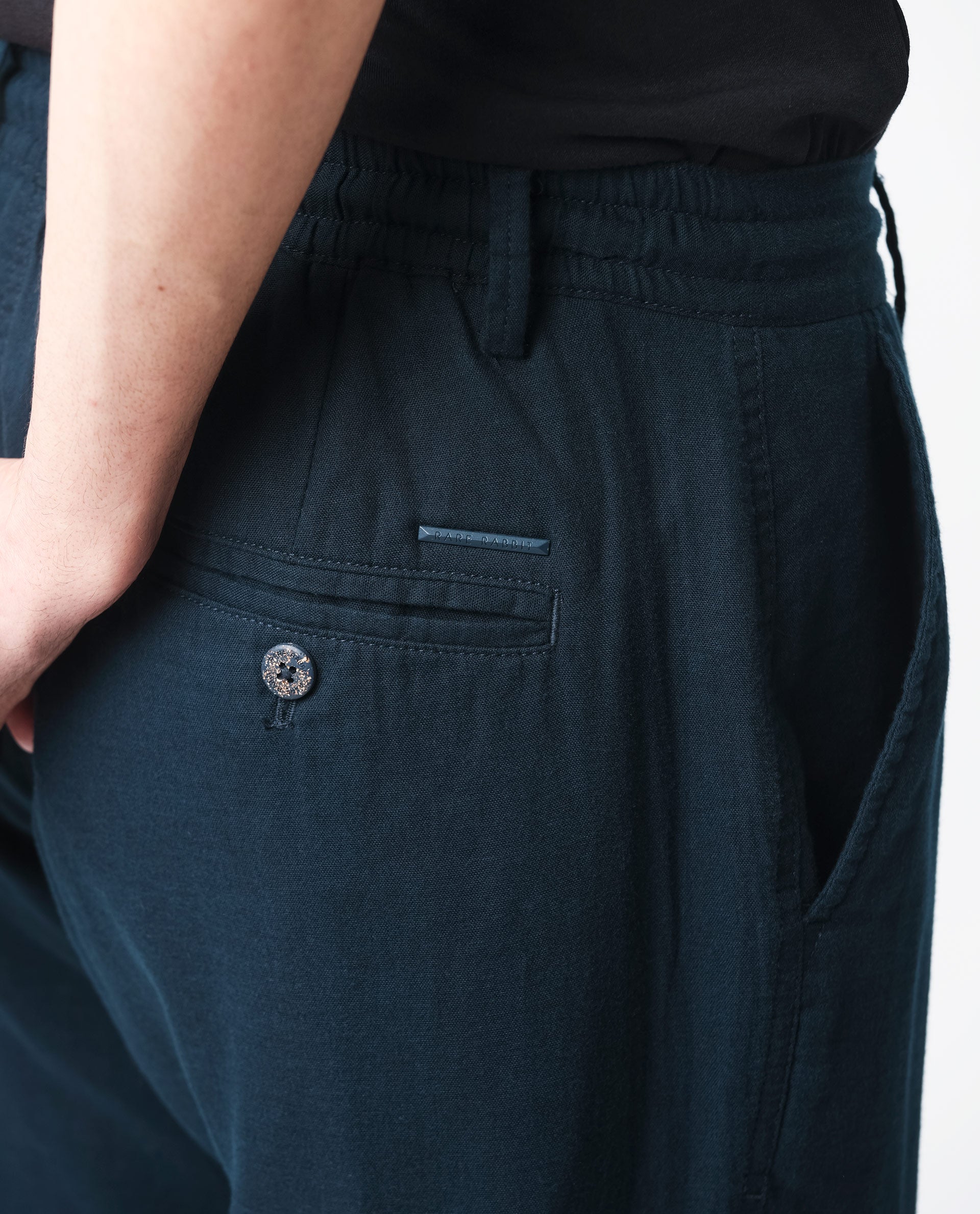 Rare Rabbit Men's Pastor Dark Petrol Solid Mid-Rise With Drawstring And Elastic Waistband Regular Fit Trouser