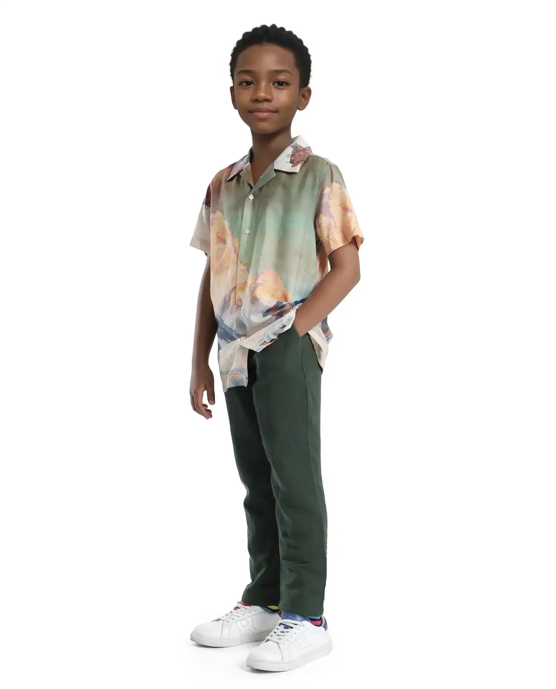 Rare Ones Kids Pastor-K Dusky Green Cotton Regular Fit Solid Trouser