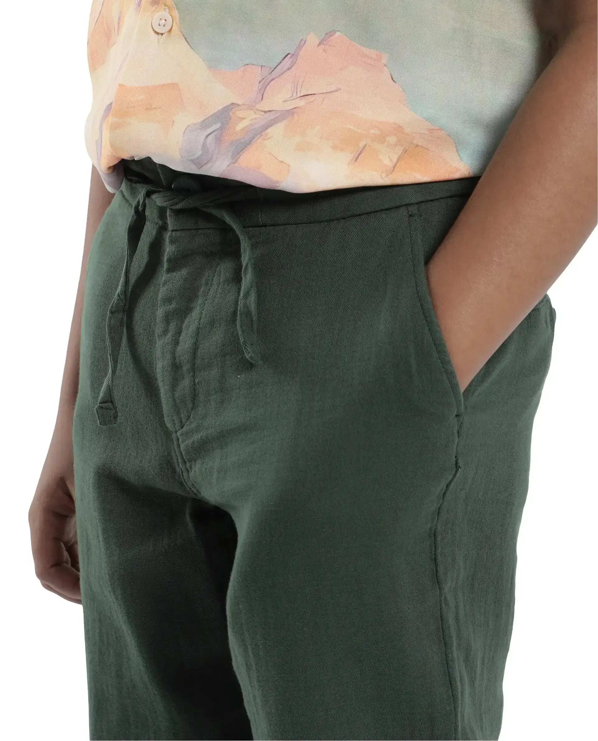 Rare Ones Kids Pastor-K Dusky Green Cotton Regular Fit Solid Trouser