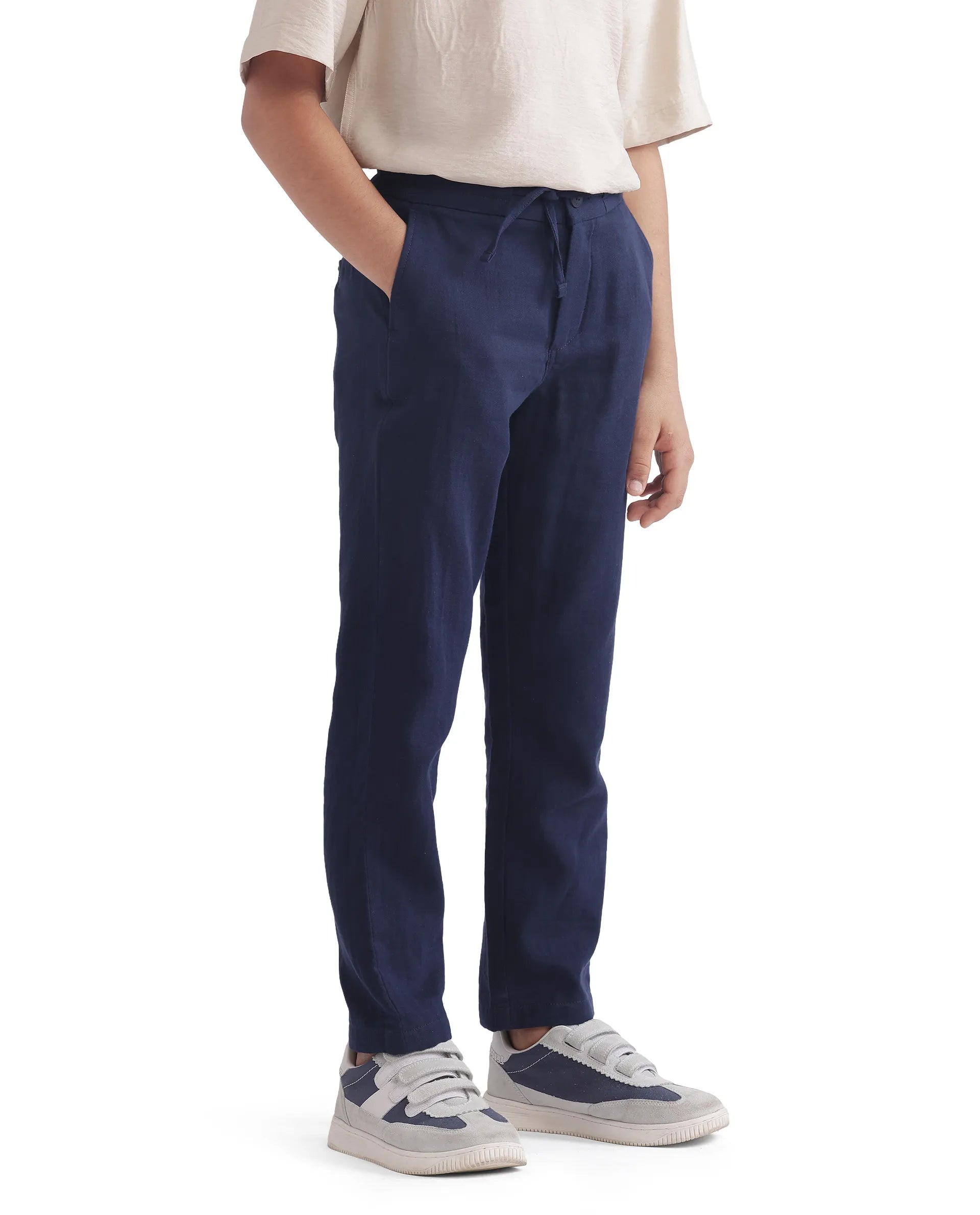 Rare Ones Kids Pastor-K Dark Navy Cotton Regular Fit Solid Trouser