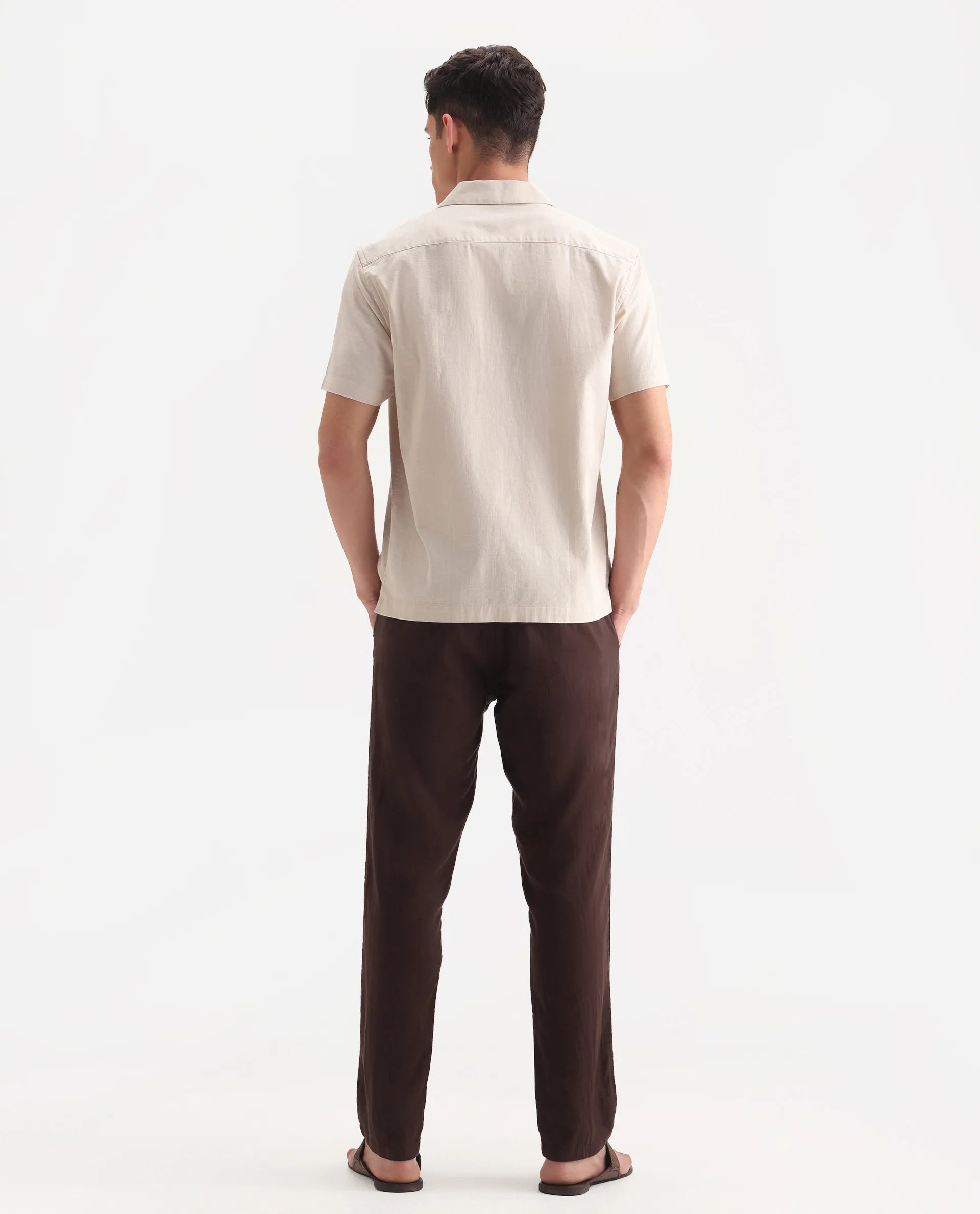 Rare Rabbit Men's Pastor-Aw25 Dark Brown Cotton Plain Regular Fit Trouser