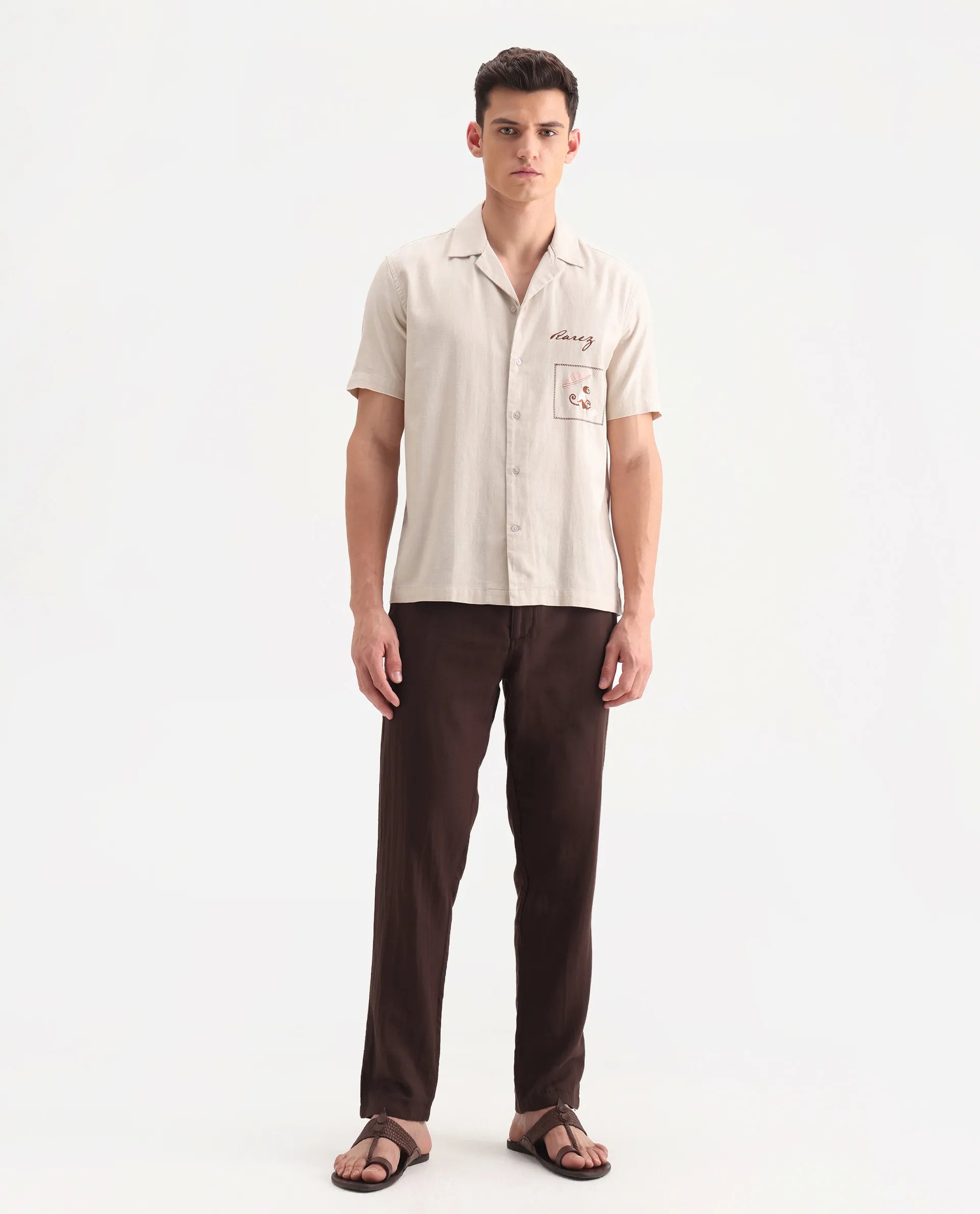 Rare Rabbit Men's Pastor-Aw25 Dark Brown Cotton Plain Regular Fit Trouser