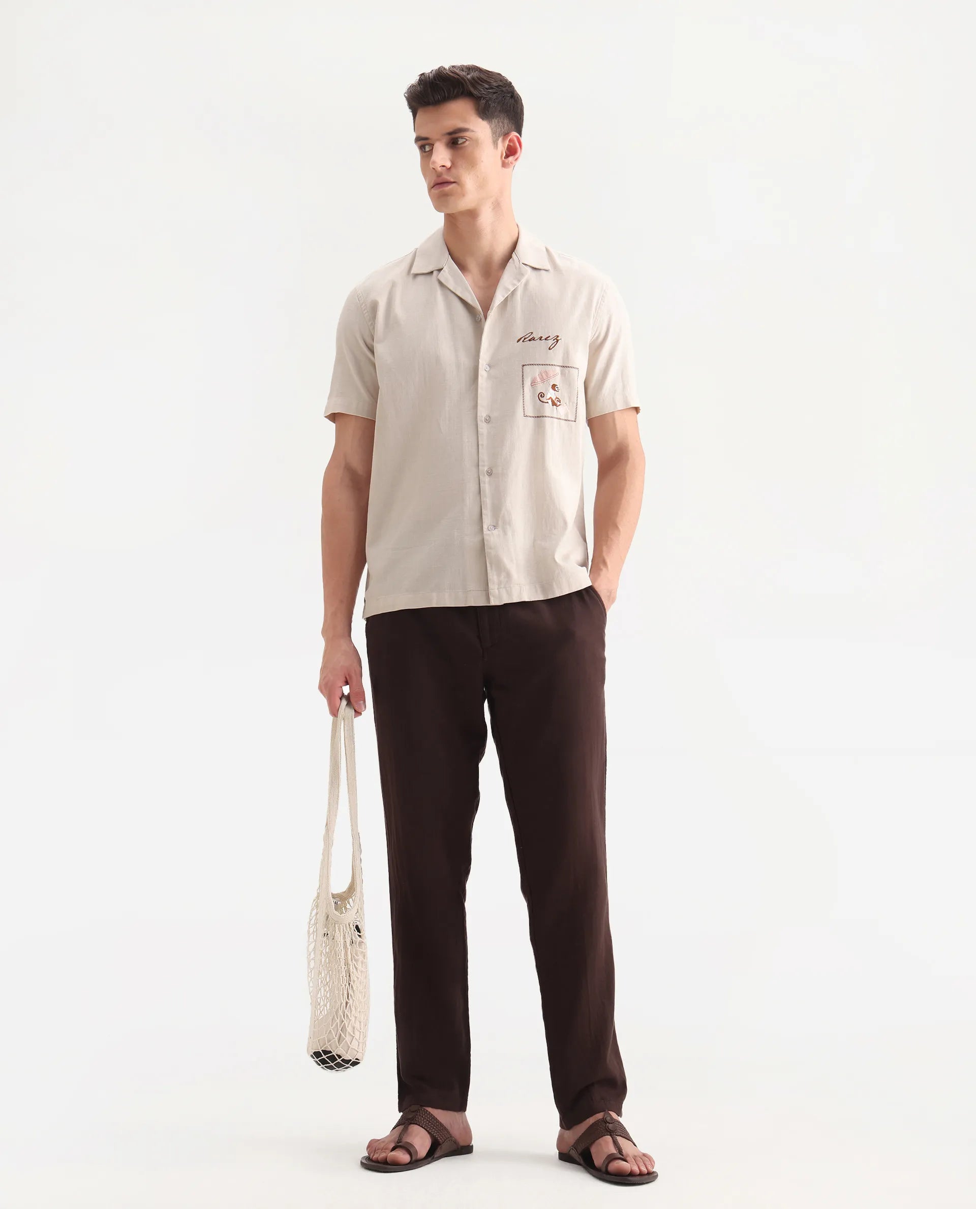 Rare Rabbit Men's Pastor-Aw25 Dark Brown Cotton Plain Regular Fit Trouser