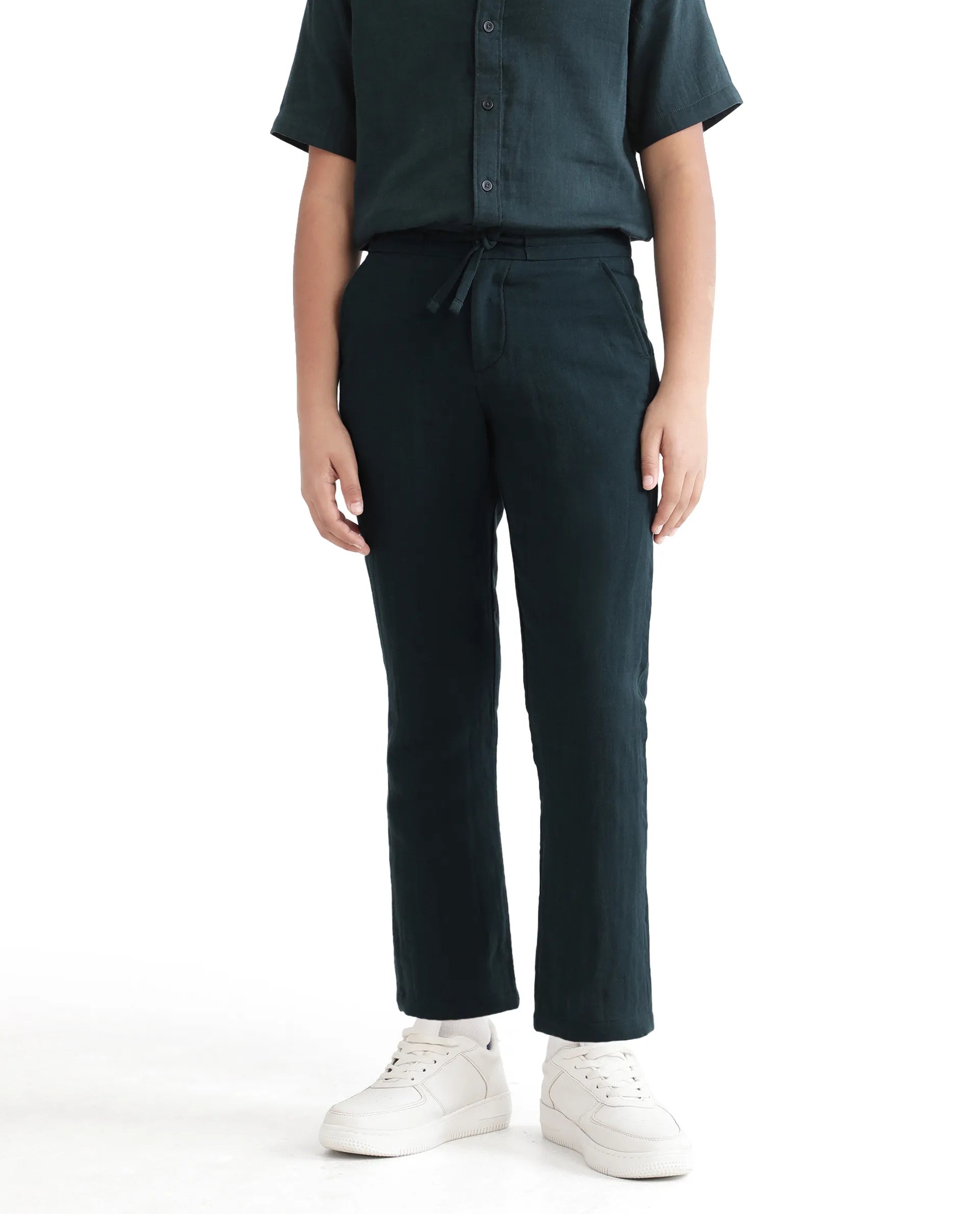 Rare Ones Kids Pastor-K Teal Cotton Regular Fit Solid Trouser