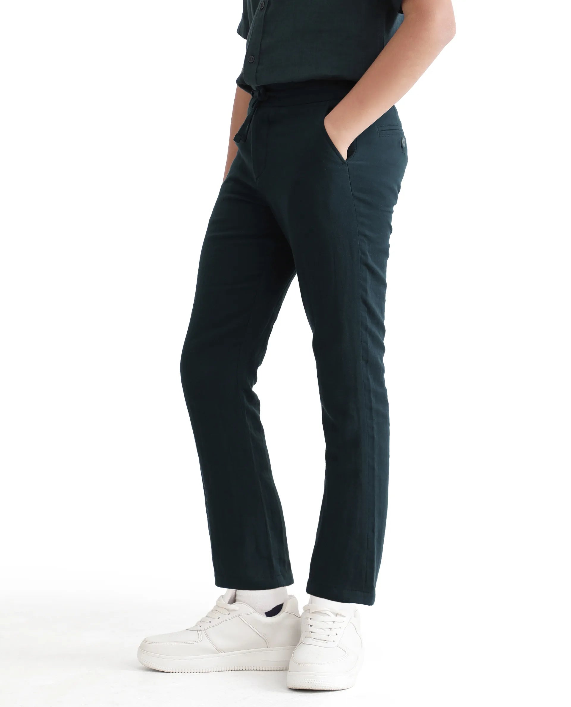 Rare Ones Kids Pastor-K Teal Cotton Regular Fit Solid Trouser