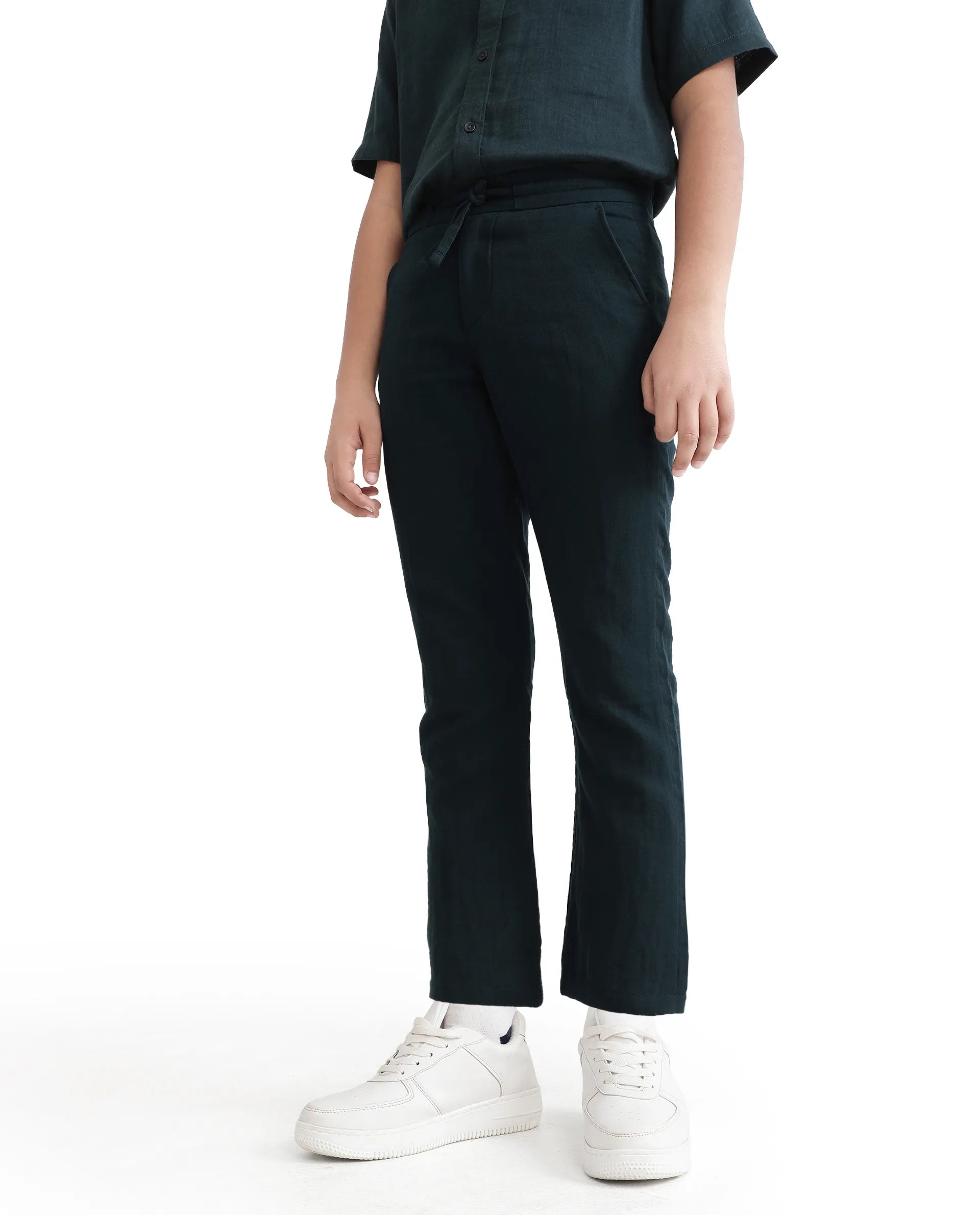 Rare Ones Kids Pastor-K Teal Cotton Regular Fit Solid Trouser