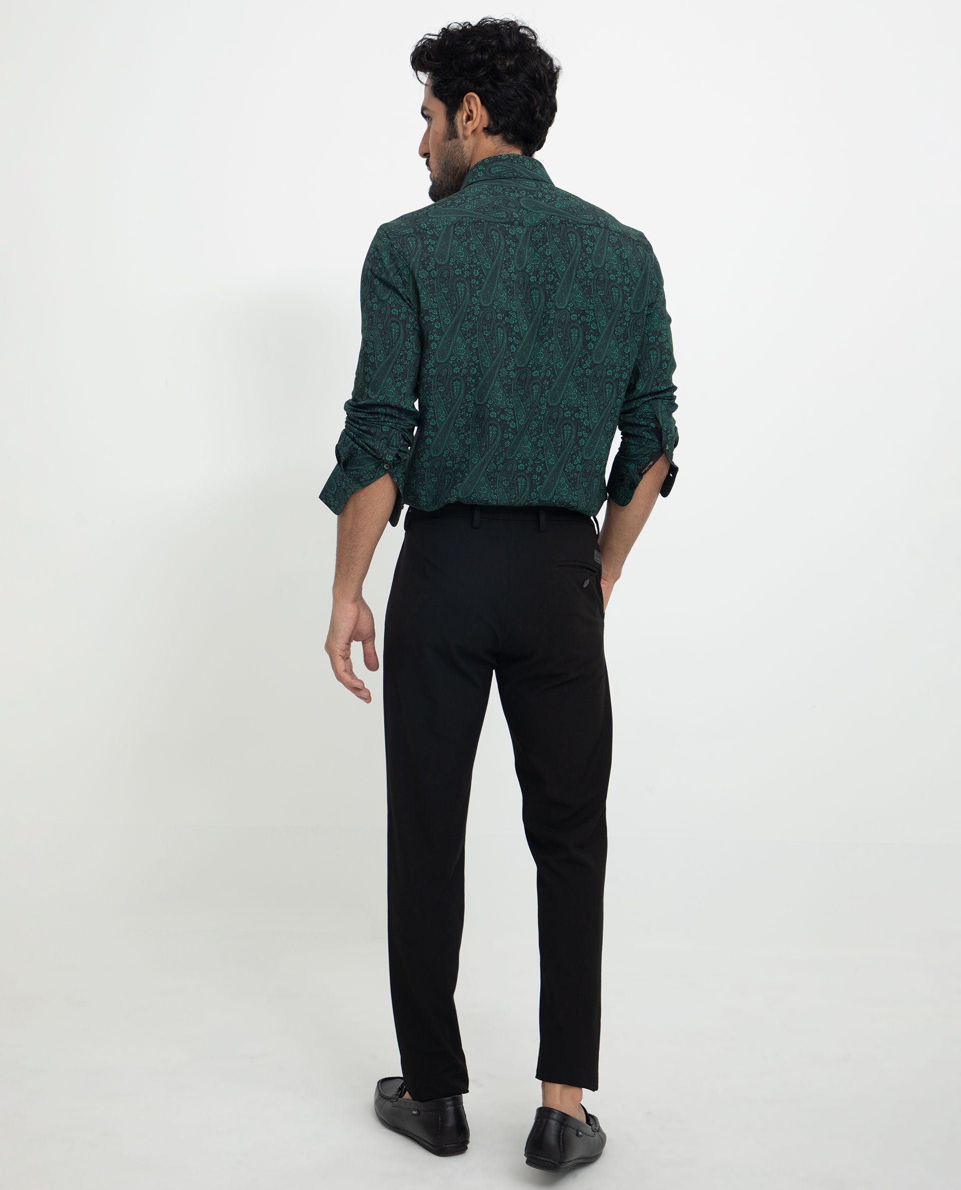 Rare Rabbit Men's Pat Green Viscose Fabric Full Sleeves Paisley Print Shirt