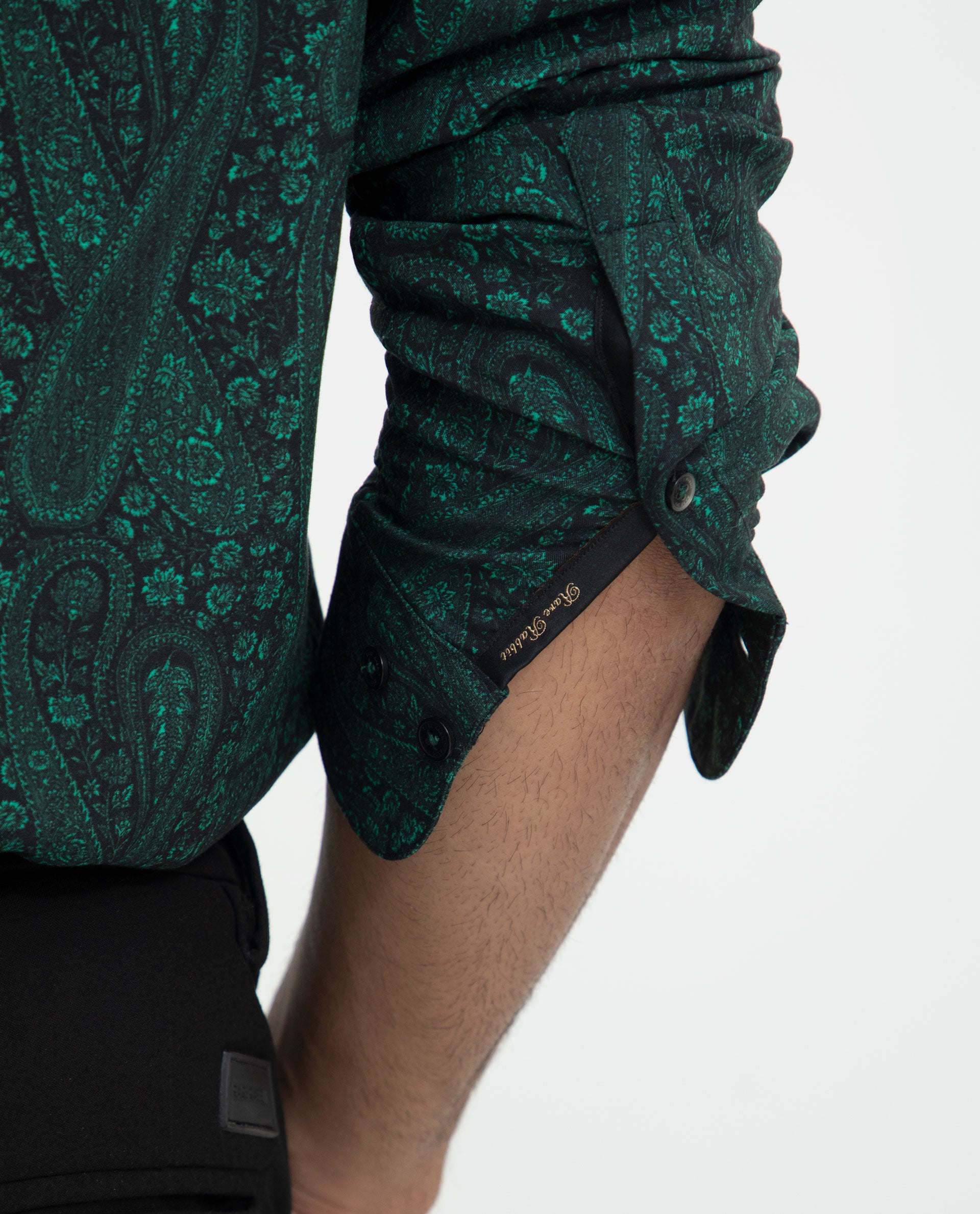 Rare Rabbit Men's Pat Green Viscose Fabric Full Sleeves Paisley Print Shirt