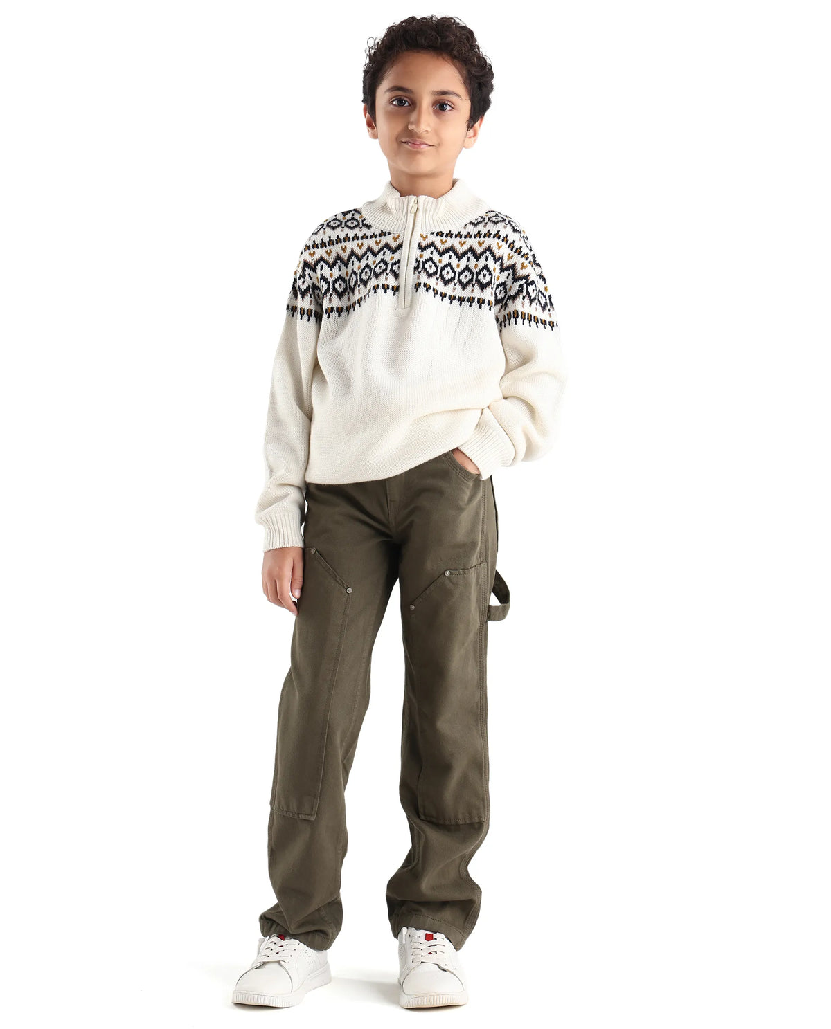 Rare Ones Kids Pato Off White Cotton Solid Slip-On Closure Relaxed Fit Sweater