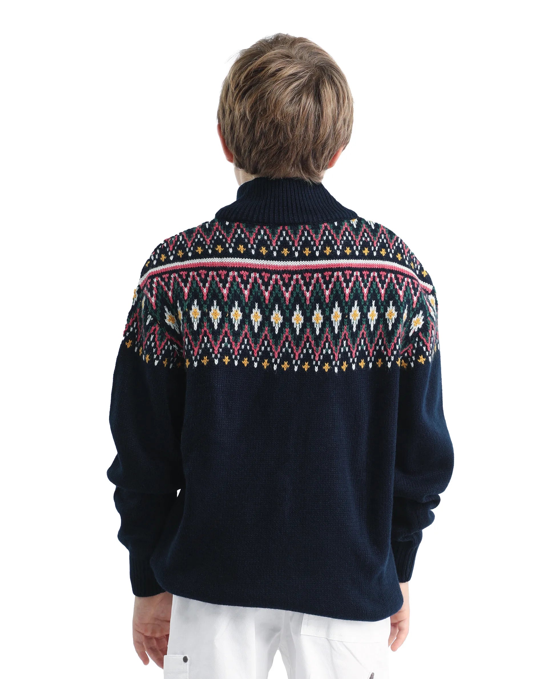 Rare Ones Kids Pato Navy Cotton Argyle Pattern Zipper Closure Relaxed Fit Sweater