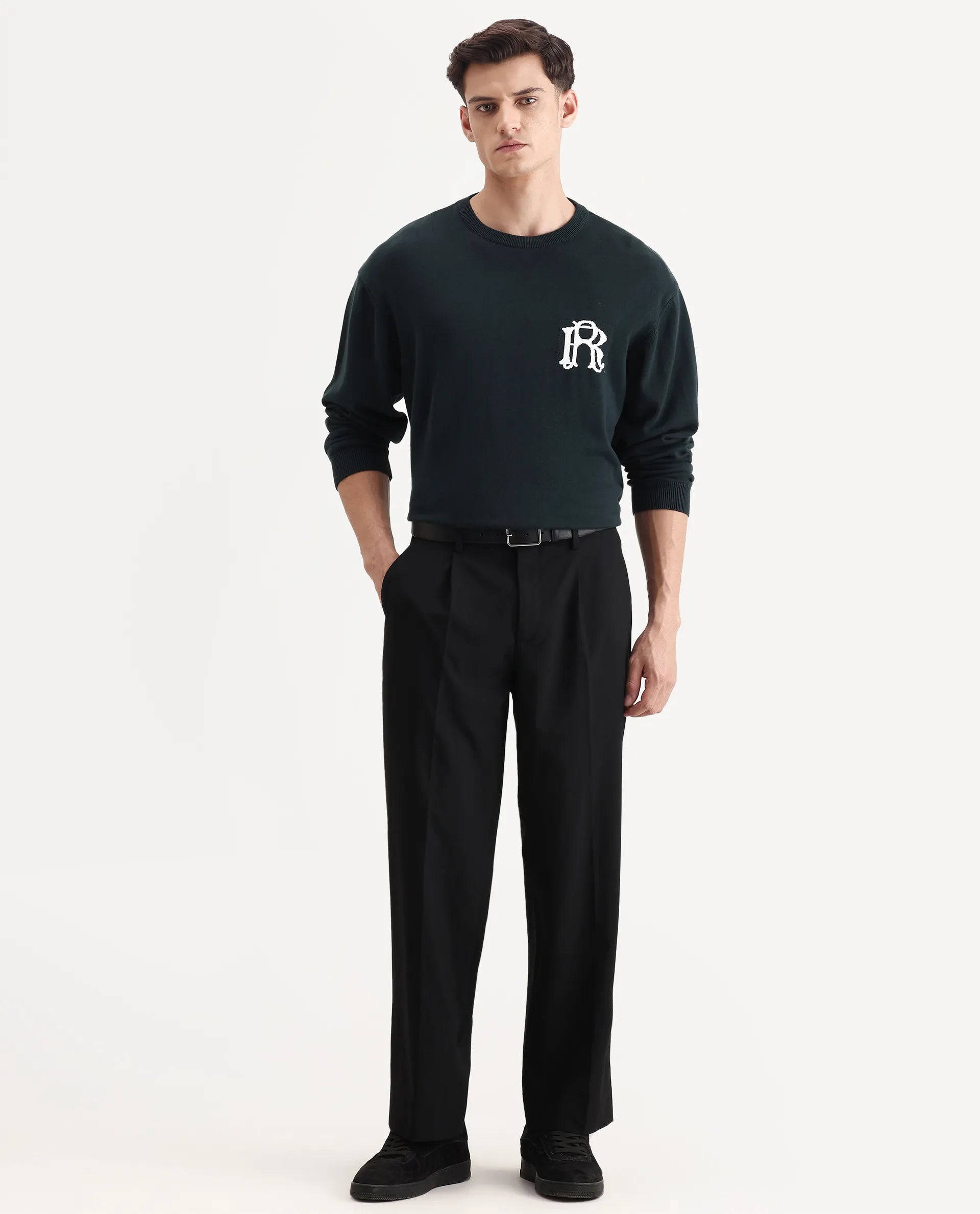 Rare Rabbit Men Pauls Black Polyester Blend Fabric Button Closure Plain Trouser