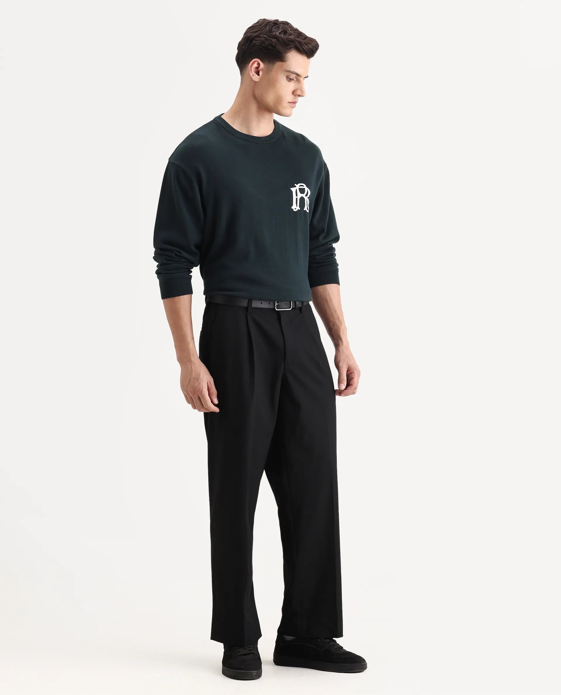 Rare Rabbit Men Pauls Black Polyester Blend Fabric Button Closure Plain Trouser