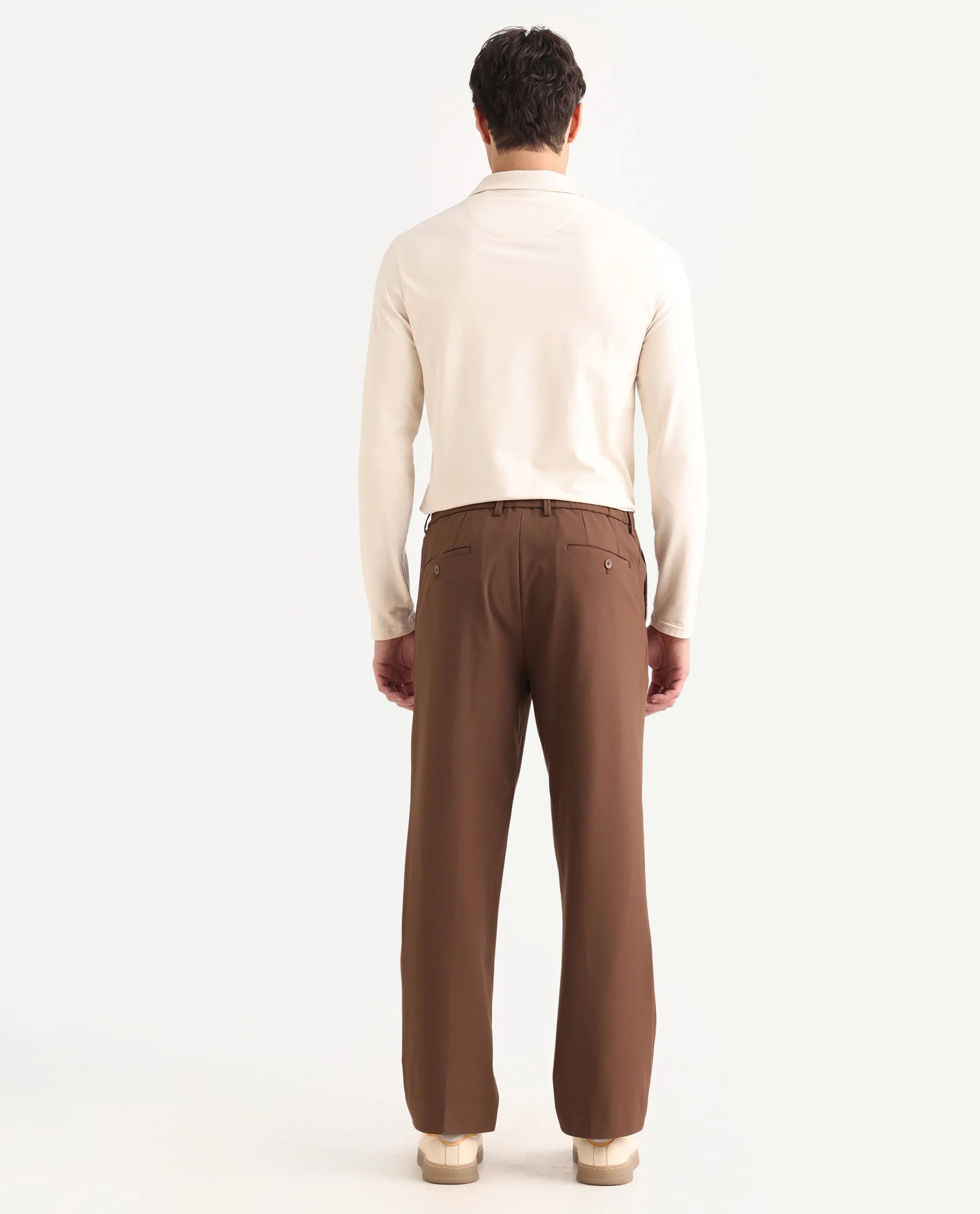 Rare Rabbit Men Pauls Brown Polyester Blend Fabric Button Closure Plain Trouser