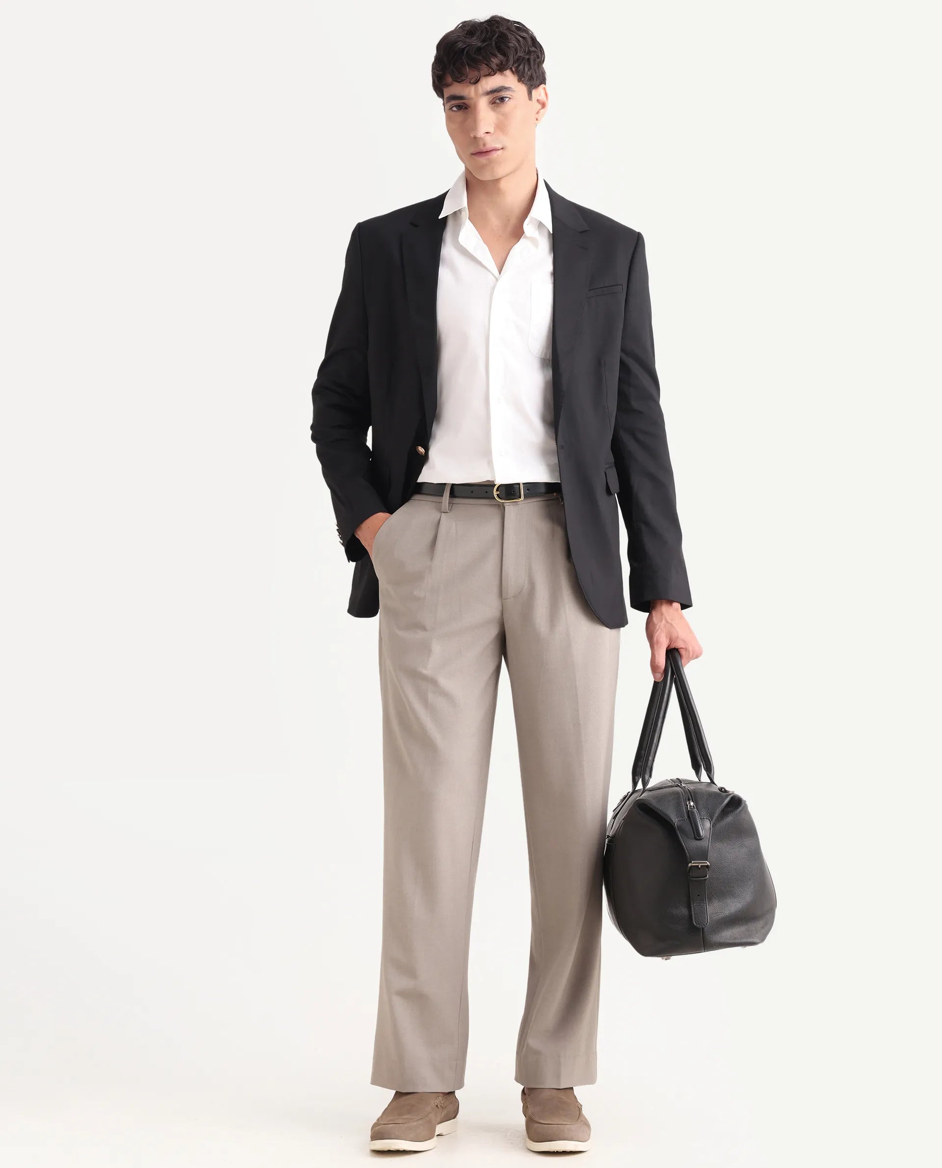 Rare Rabbit Men Pauls Dark Beige Polyester Blend Fabric Button Closure Plain Trouser