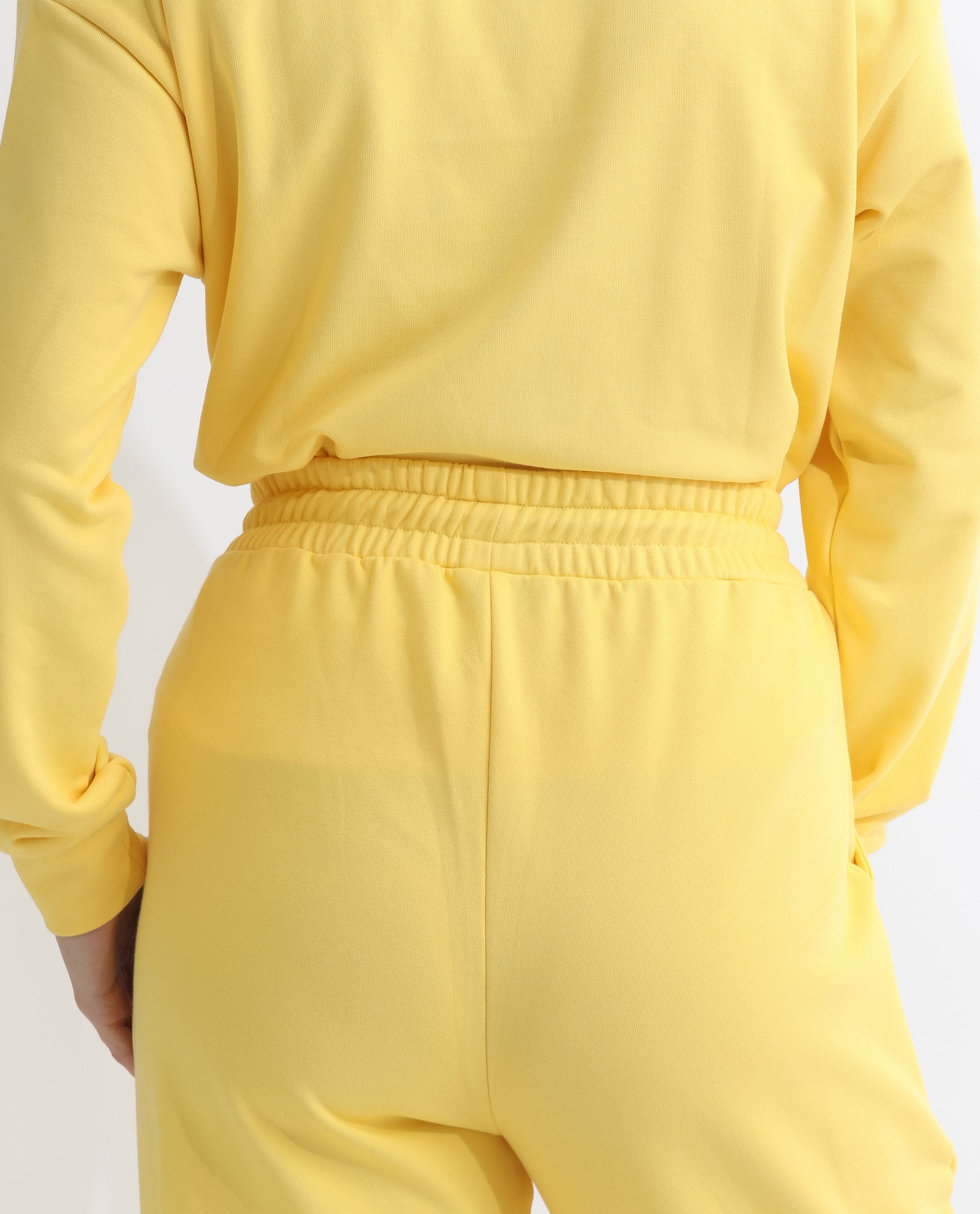 Rareism Articale Women Pazoo T Yellow Cotton Blend Fabric Drawstring Closure Flared Fit Plain Ankle Length Track Pant
