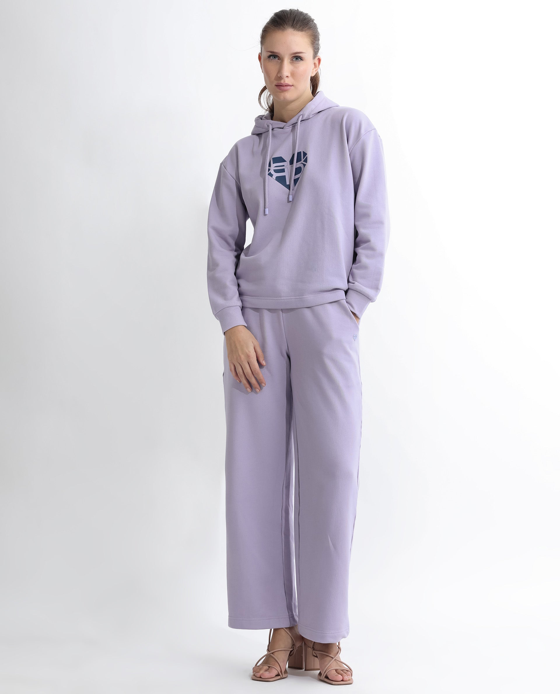 Rareism Women Pazoo T Pastel Purple Cotton Blend Fabric Flared Solid Mid Rise Ankle Length Track Pant
