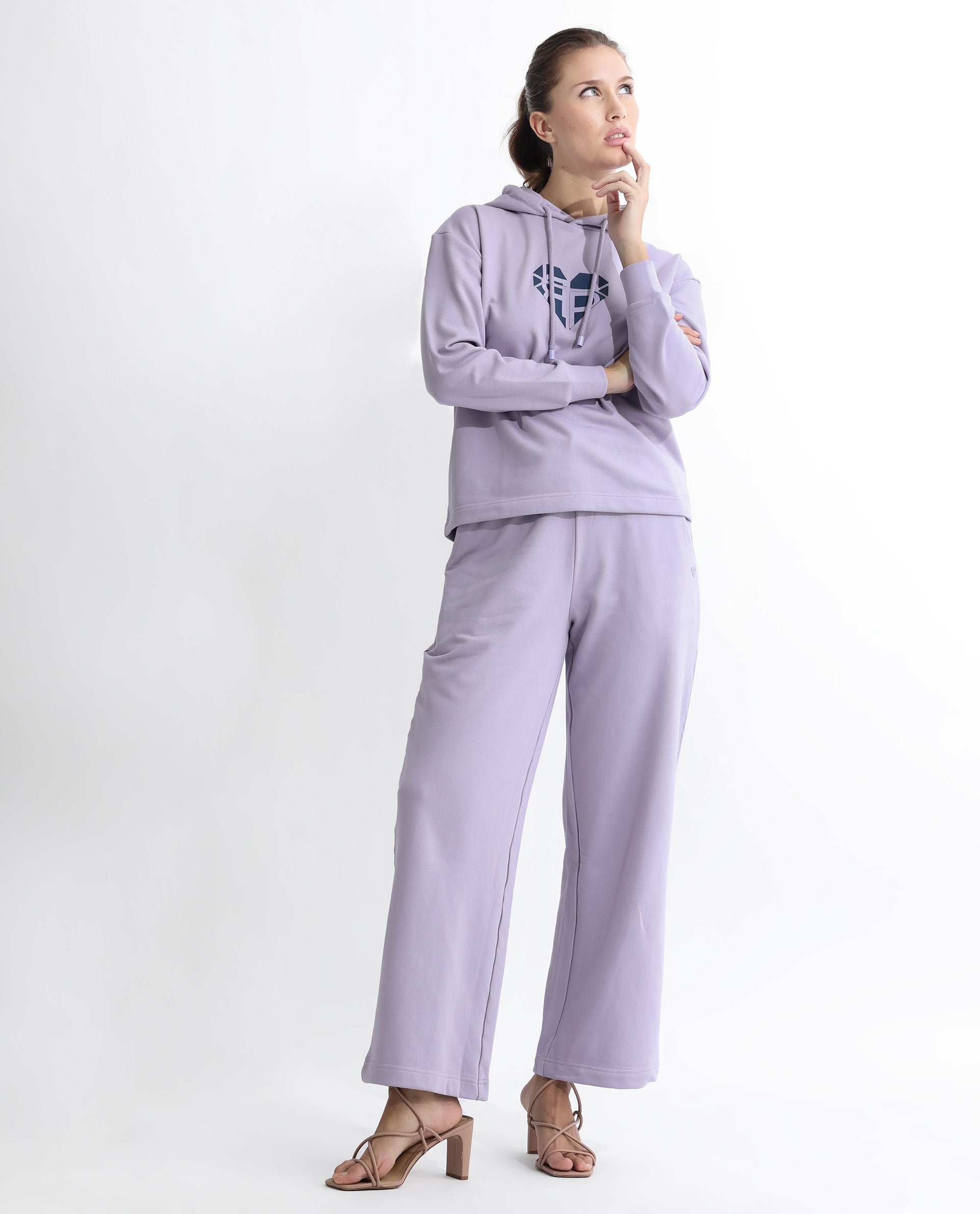 Rareism Women Pazoo T Pastel Purple Cotton Blend Fabric Flared Solid Mid Rise Ankle Length Track Pant