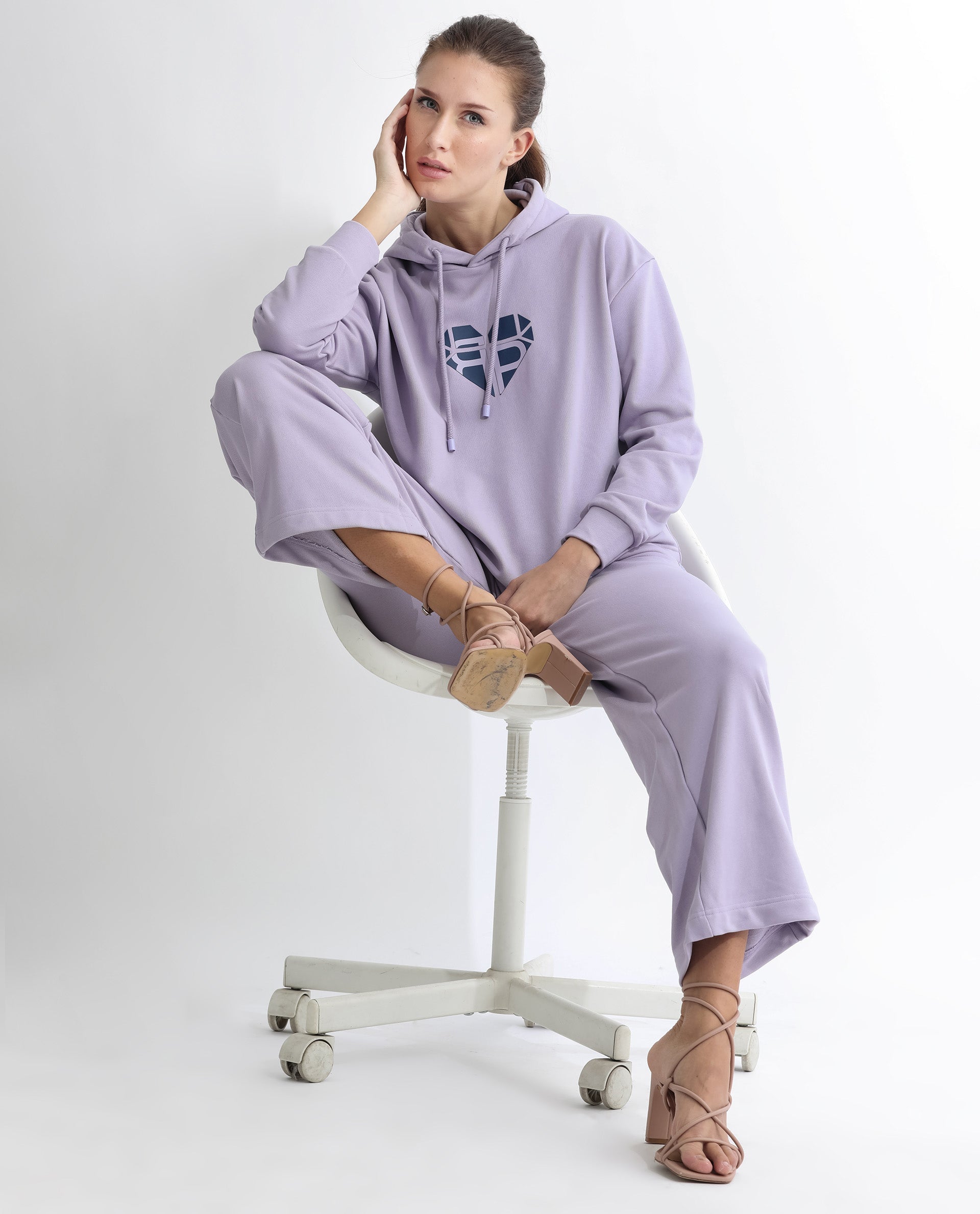 Rareism Women Pazoo T Pastel Purple Cotton Blend Fabric Flared Solid Mid Rise Ankle Length Track Pant