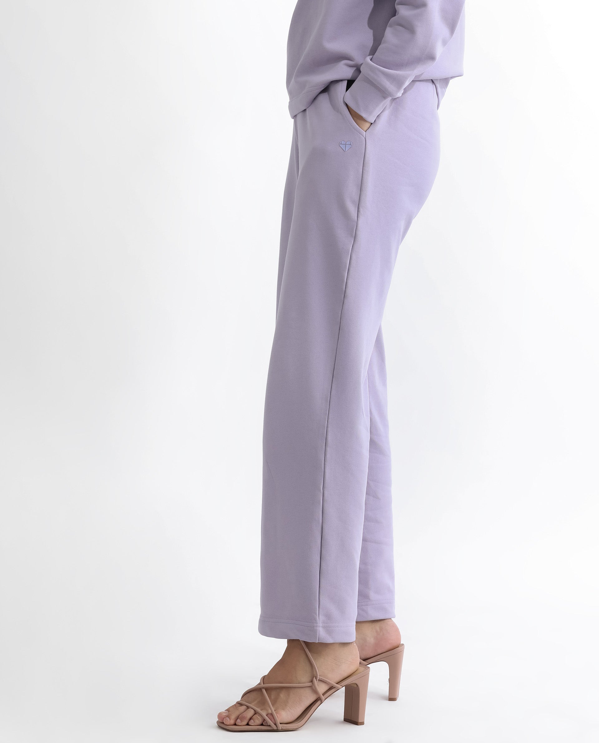Rareism Women Pazoo T Pastel Purple Cotton Blend Fabric Flared Solid Mid Rise Ankle Length Track Pant