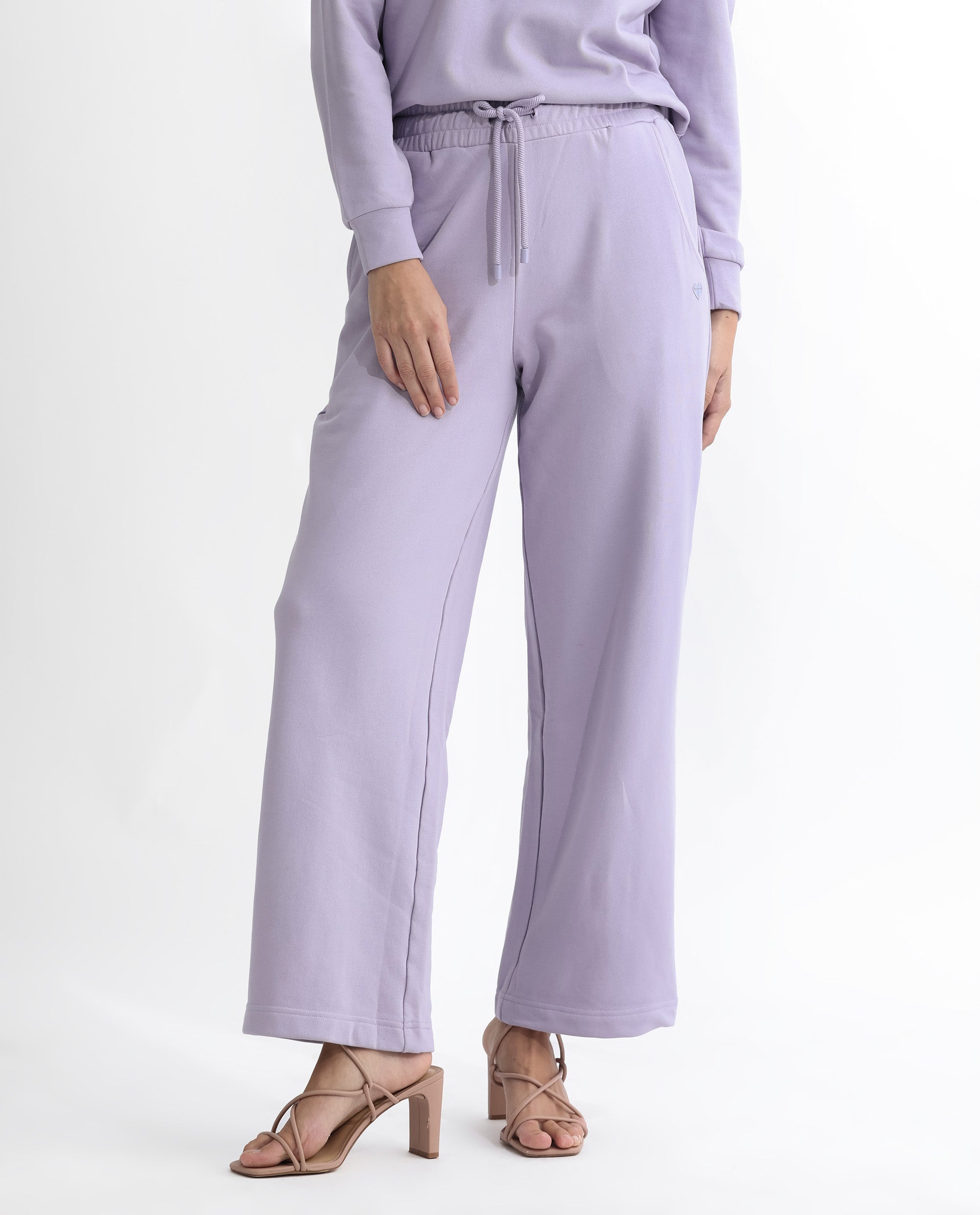 Rareism Women Pazoo T Pastel Purple Cotton Blend Fabric Flared Solid Mid Rise Ankle Length Track Pant