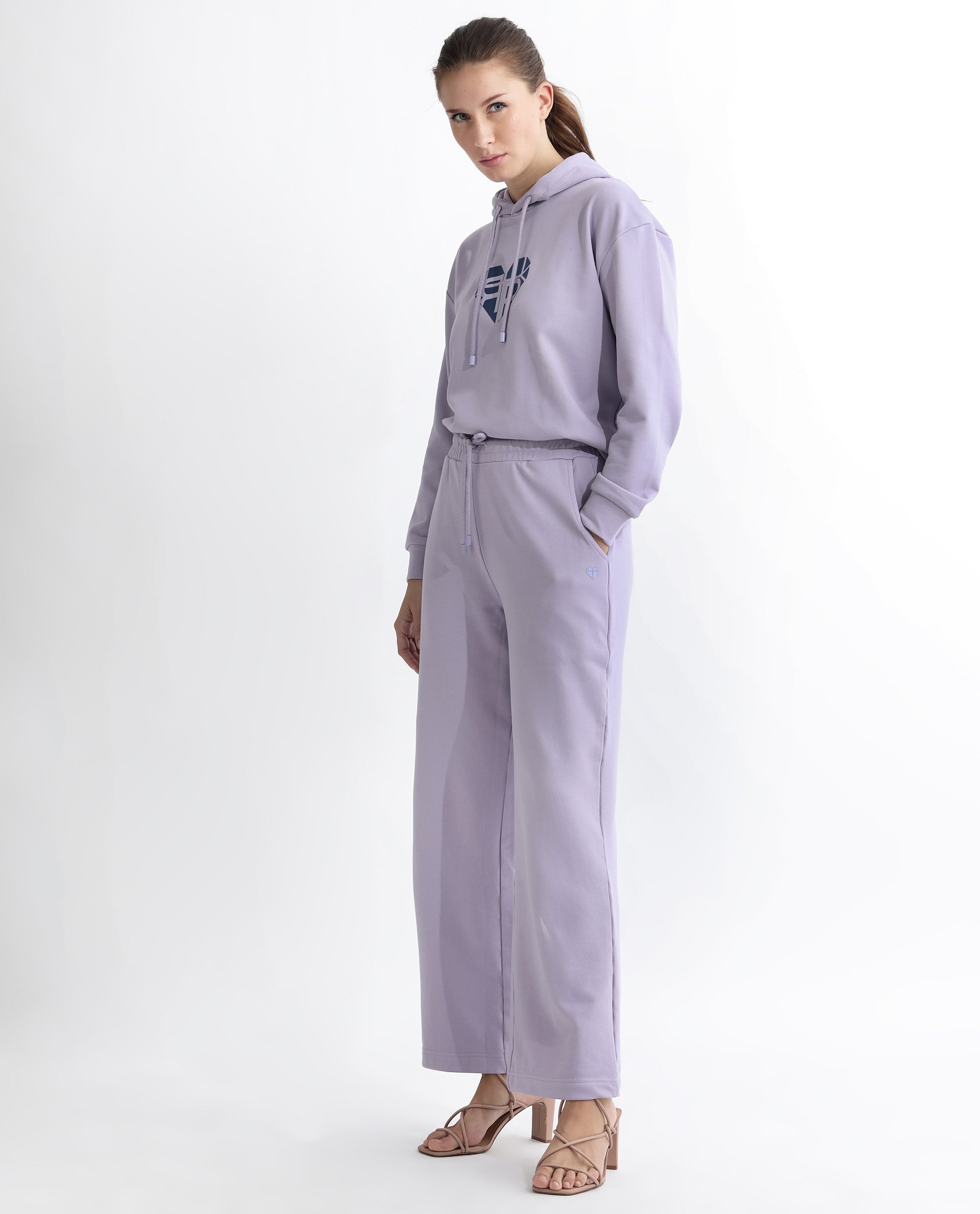 Rareism Women Pazoo T Pastel Purple Cotton Blend Fabric Flared Solid Mid Rise Ankle Length Track Pant