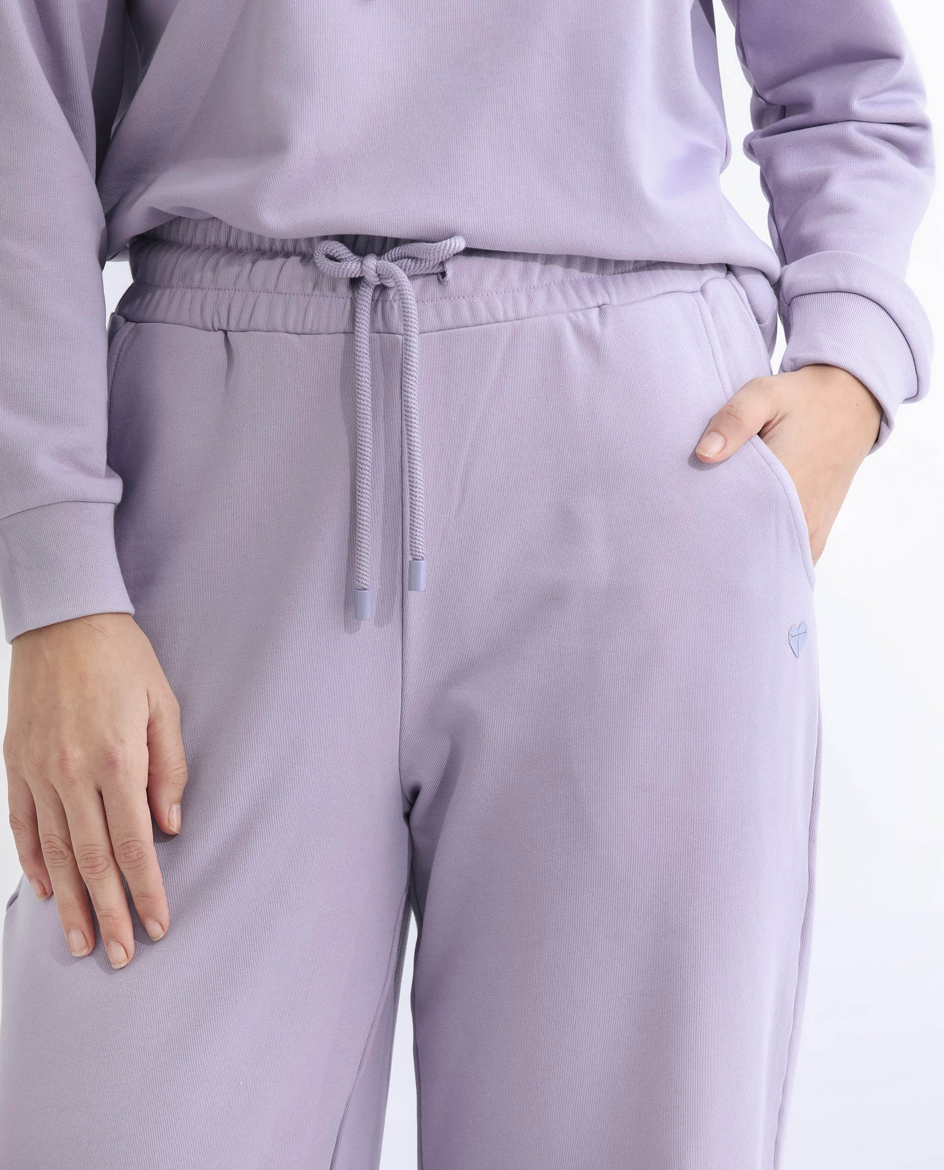 Rareism Women Pazoo T Pastel Purple Cotton Blend Fabric Flared Solid Mid Rise Ankle Length Track Pant