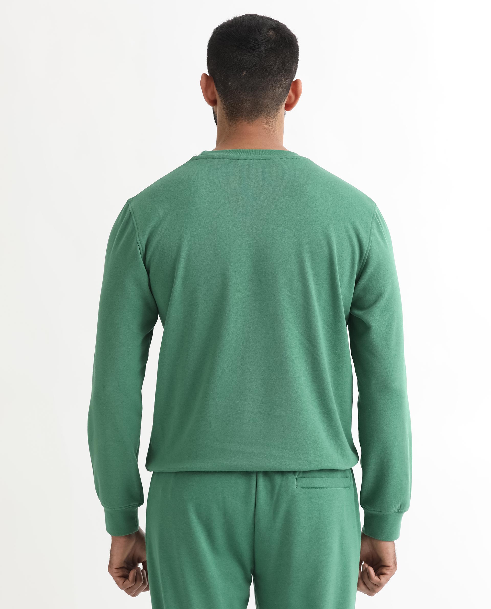 Rare Rabbit Men's Pectin Green Cotton Polyester Fabric Full Sleeves Graphic Print Sweatshirt