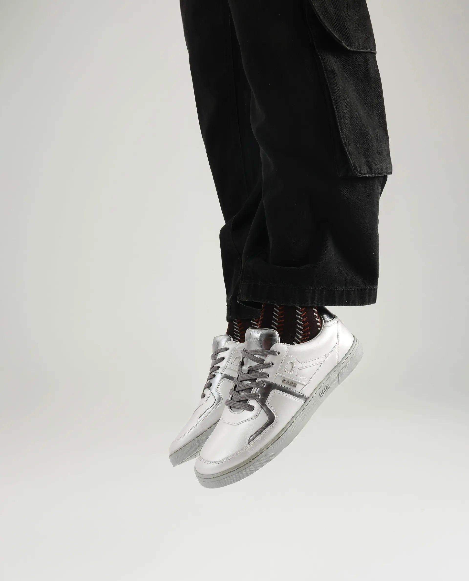 Rare Rabbit Men's Pegasus Silver Leather Lace-Up Closure Sneaker