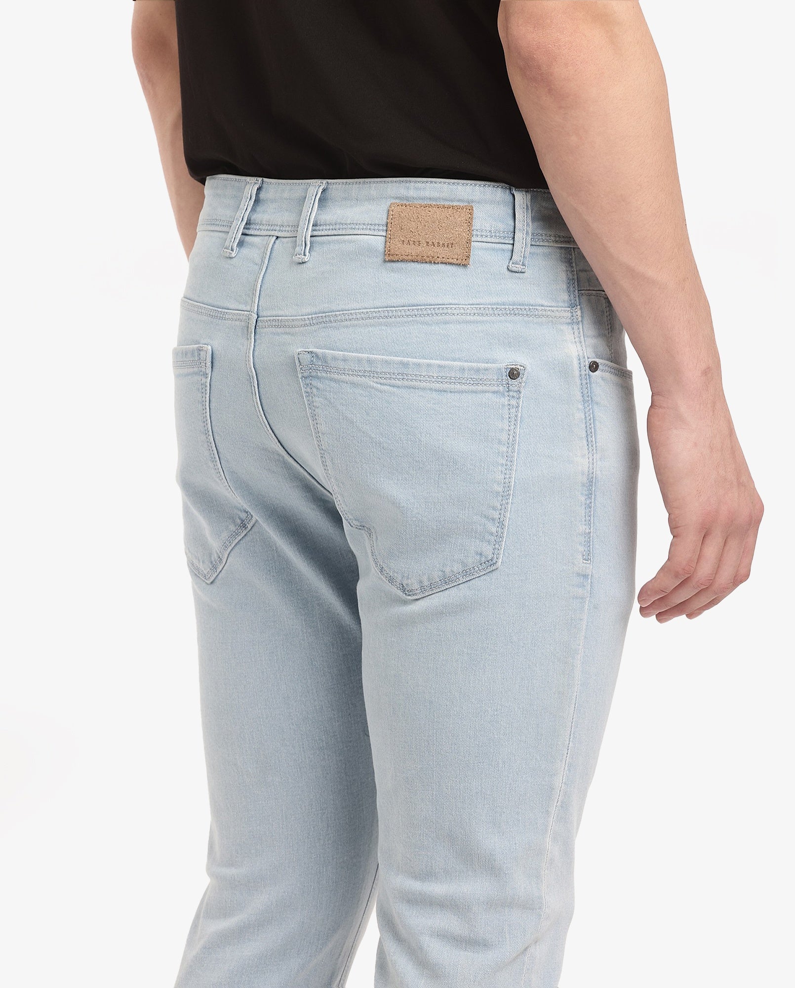 Rare Rabbit Mens Pelin Light Blue Cotton Elastane Slim Fit Solid Jeans