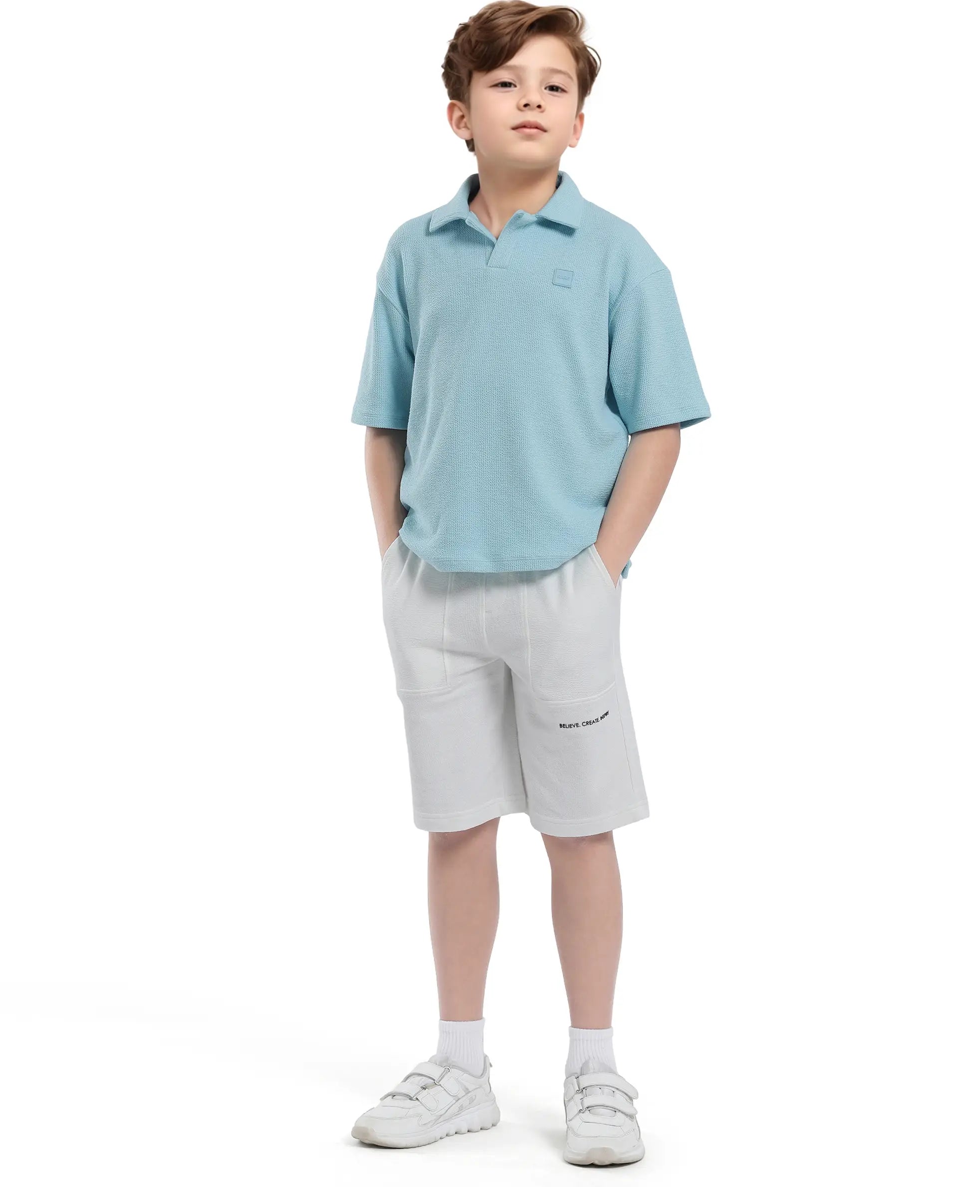 Rare Ones Kids Perg-B White Cotton Kneelength Print Boxy Fit Shorts