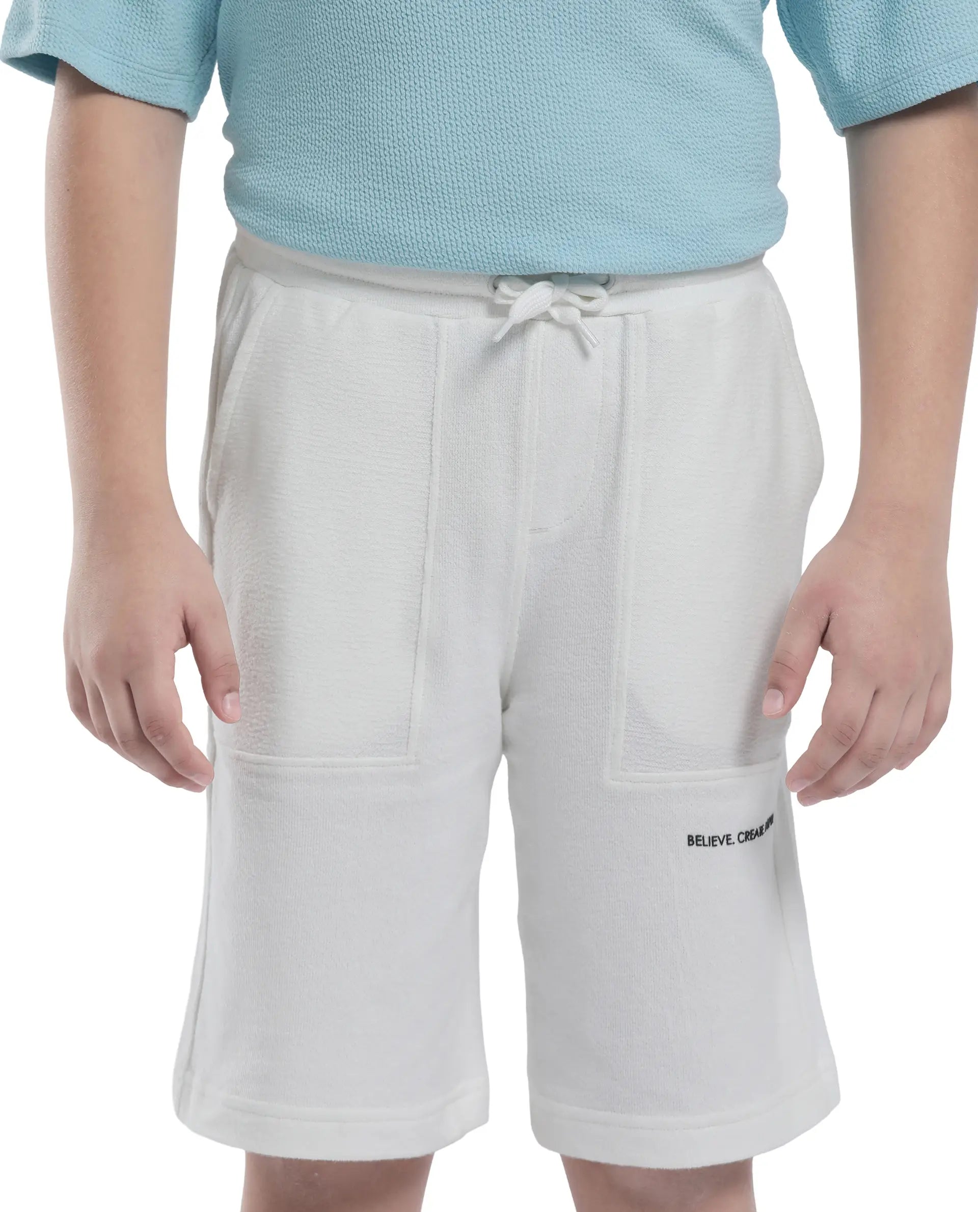 Rare Ones Kids Perg-B White Cotton Kneelength Print Boxy Fit Shorts