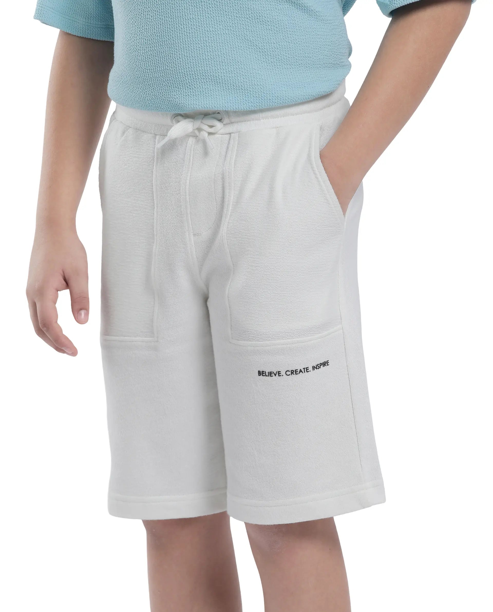 Rare Ones Kids Perg-B White Cotton Kneelength Print Boxy Fit Shorts